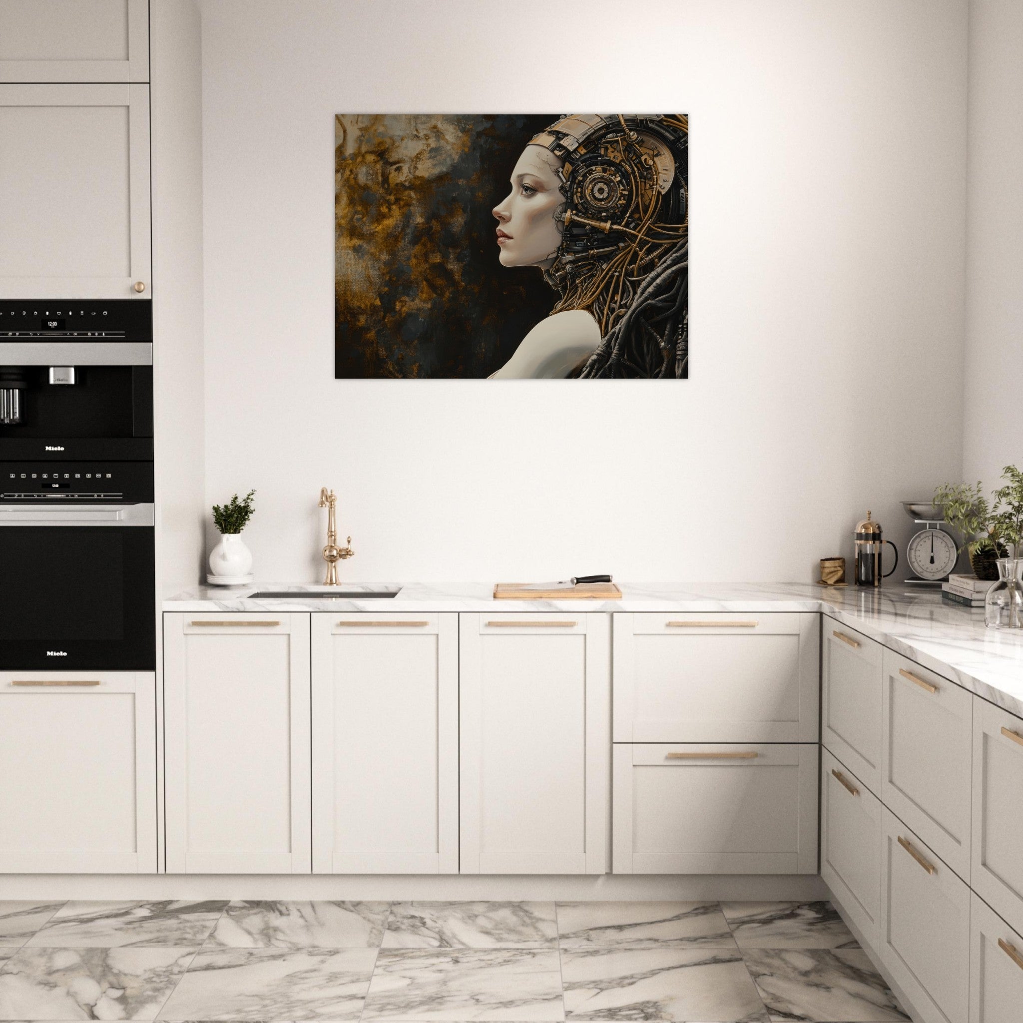 Fine Art Poster Landscape - Surrealist Hybrid Queen on a Biomechanical Thrown - Shop Ai Art WebShop - Digital Art online Store