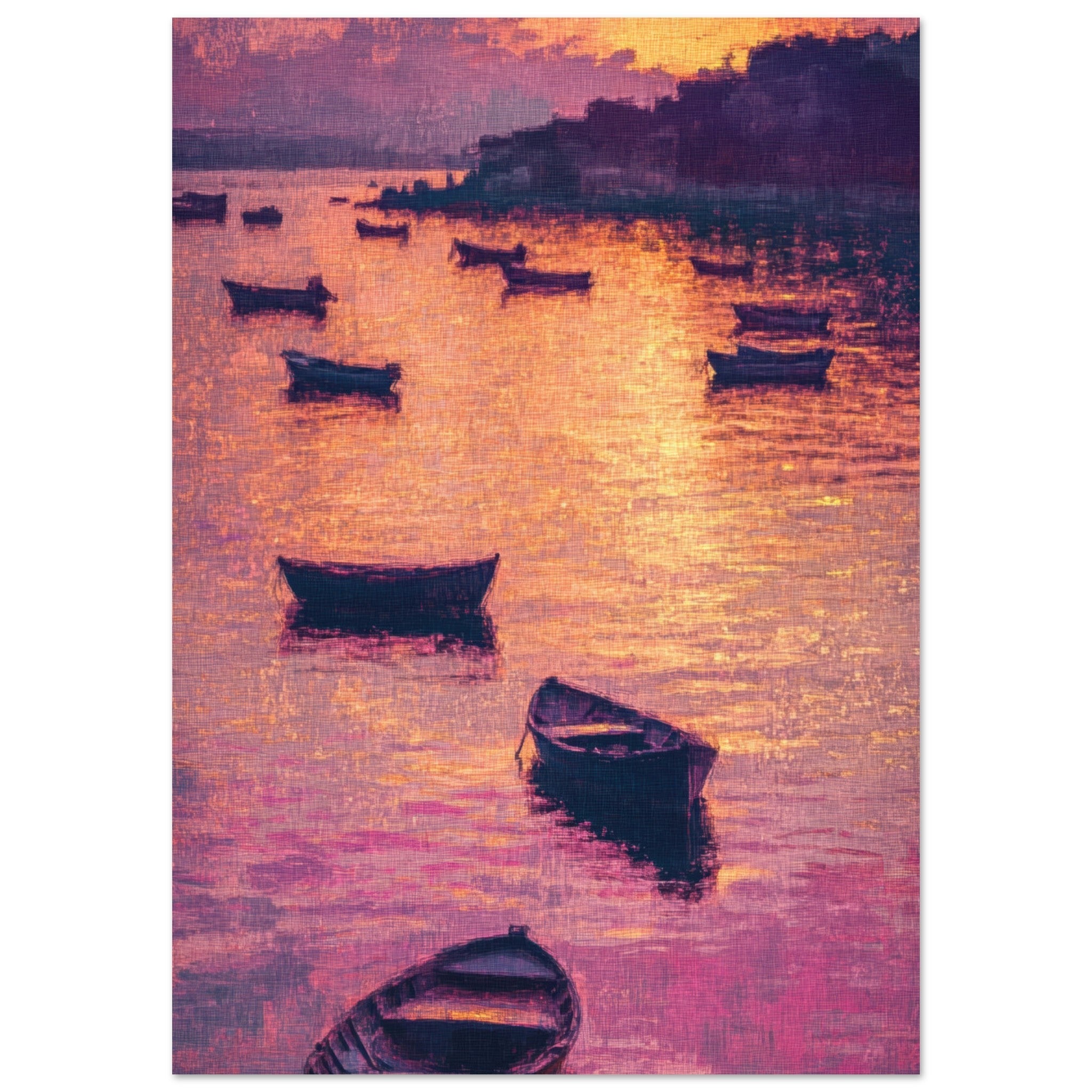 Fine Art Poster Portrait - Boats at Dusk A harbor filled with gently rocky - Shop Ai Art WebShop - Digital Art online Store
