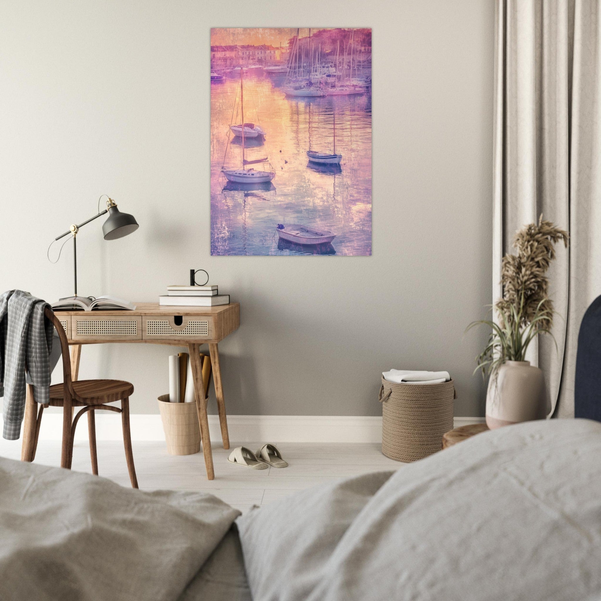 Fine Art Poster Portrait - Boats at Dusk A harbor filled with gently rocky 3 - Shop Ai Art WebShop - Digital Art online Store