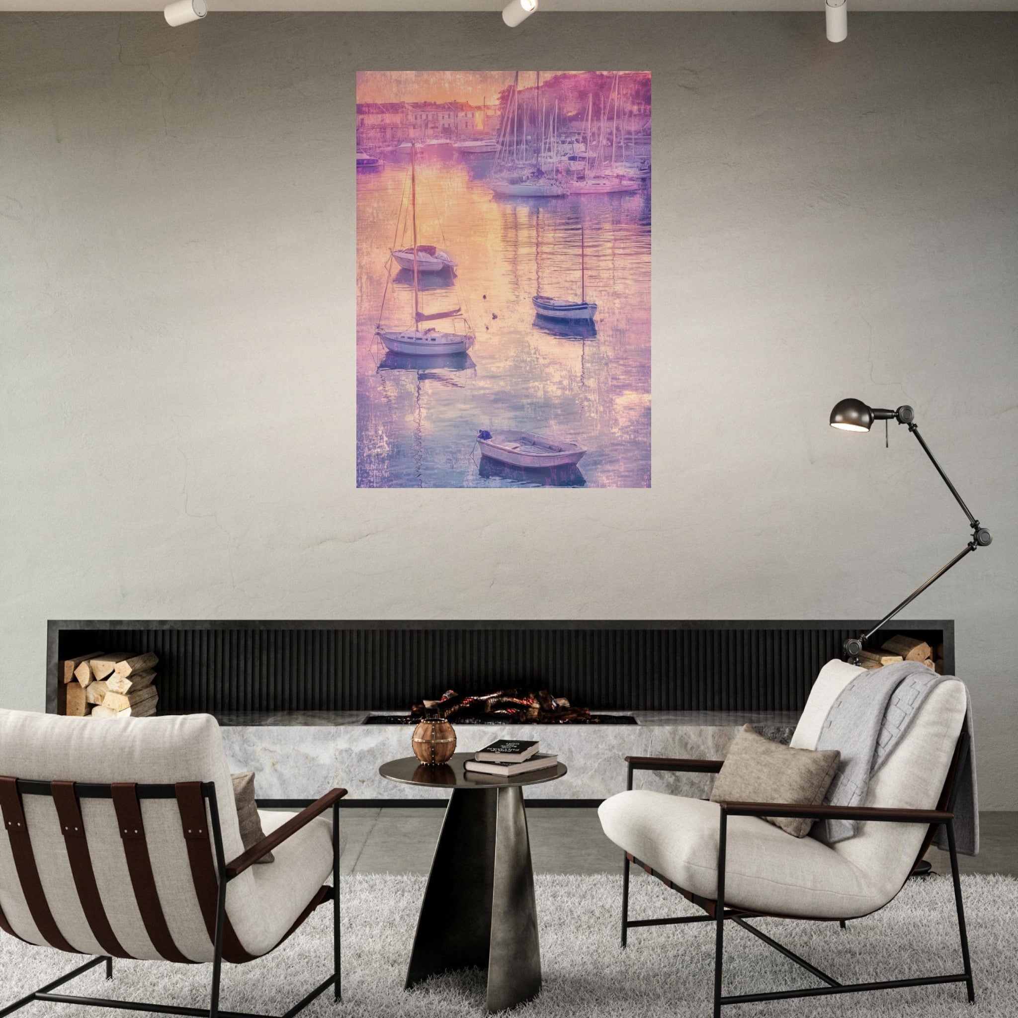 Fine Art Poster Portrait - Boats at Dusk A harbor filled with gently rocky 3 - Shop Ai Art WebShop - Digital Art online Store