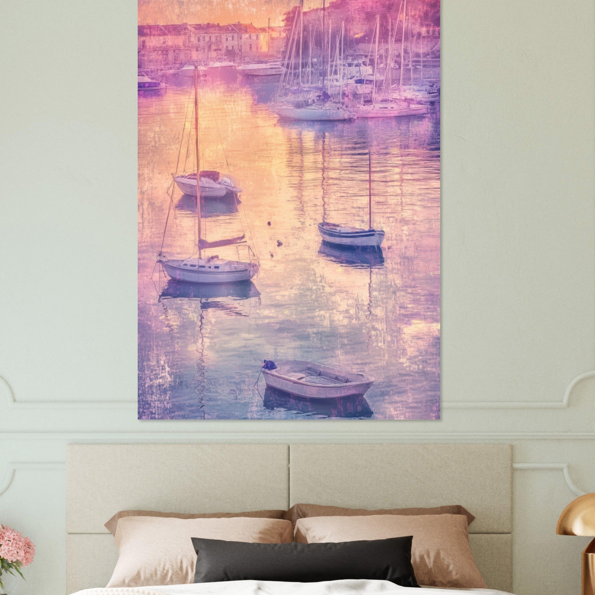 Fine Art Poster Portrait - Boats at Dusk A harbor filled with gently rocky 3 - Shop Ai Art WebShop - Digital Art online Store