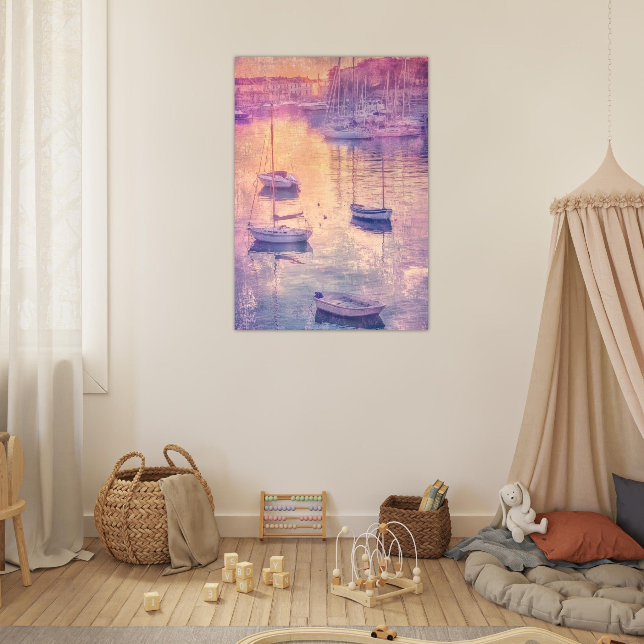 Fine Art Poster Portrait - Boats at Dusk A harbor filled with gently rocky 3 - Shop Ai Art WebShop - Digital Art online Store