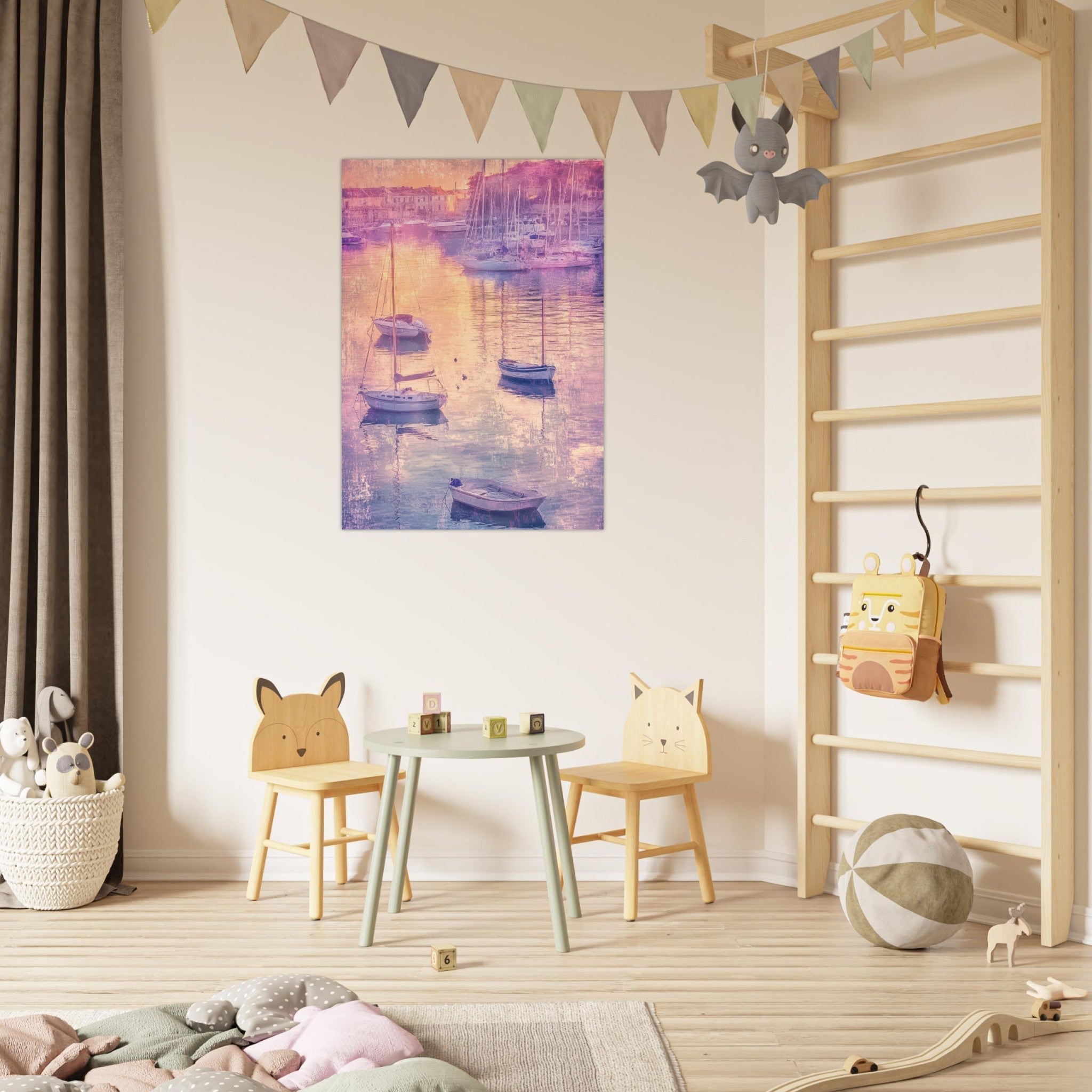 Fine Art Poster Portrait - Boats at Dusk A harbor filled with gently rocky 3 - Shop Ai Art WebShop - Digital Art online Store