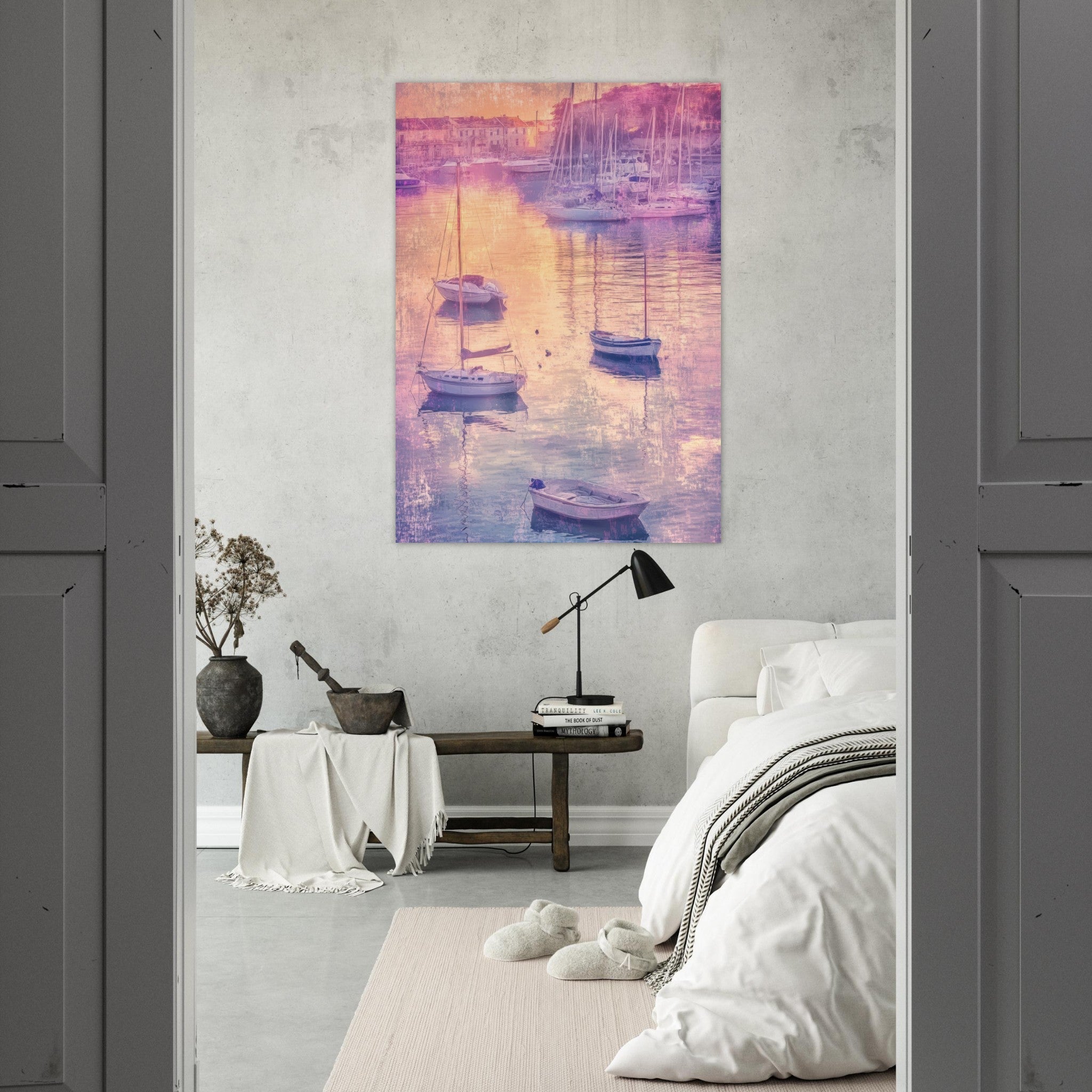 Fine Art Poster Portrait - Boats at Dusk A harbor filled with gently rocky 3 - Shop Ai Art WebShop - Digital Art online Store