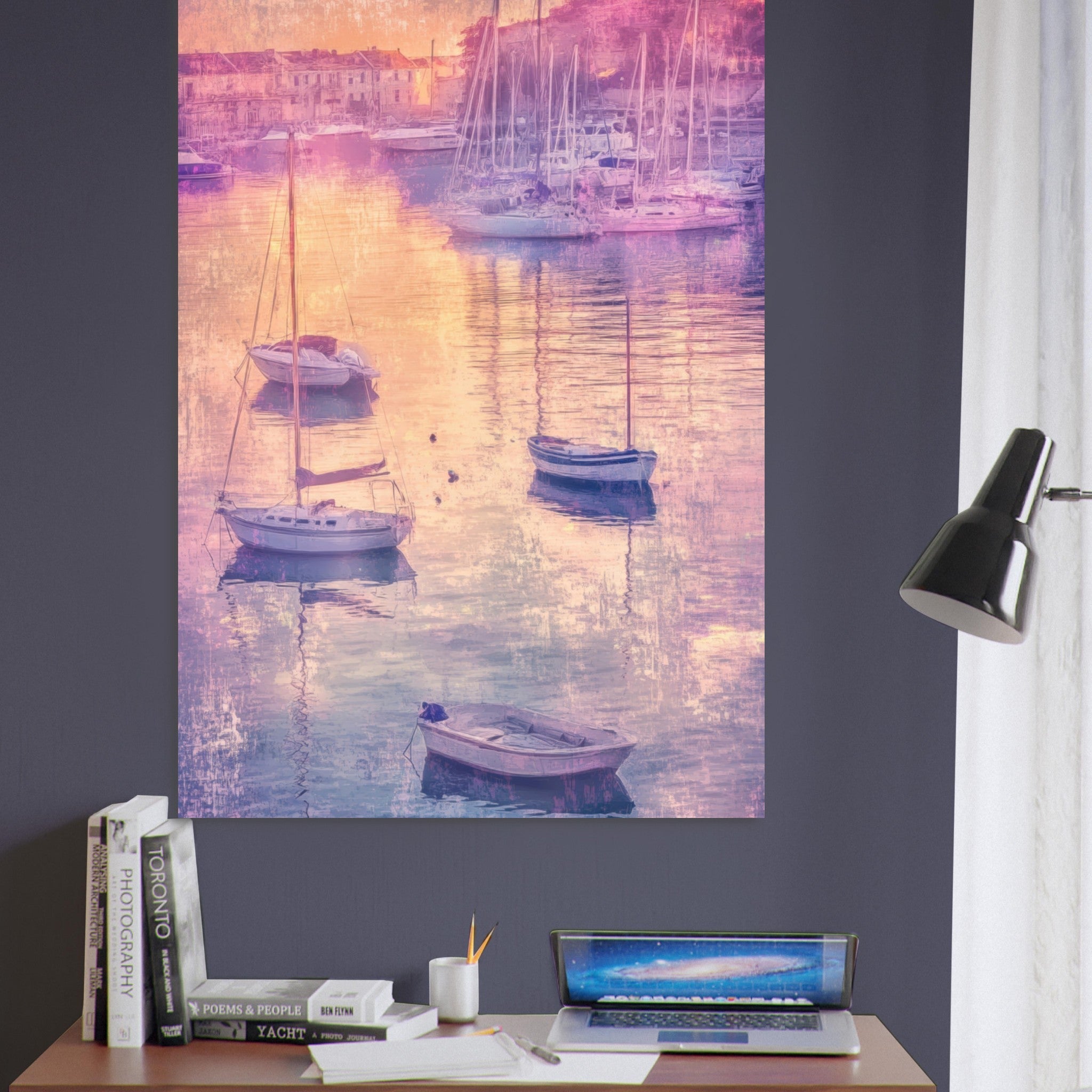 Fine Art Poster Portrait - Boats at Dusk A harbor filled with gently rocky 3 - Shop Ai Art WebShop - Digital Art online Store