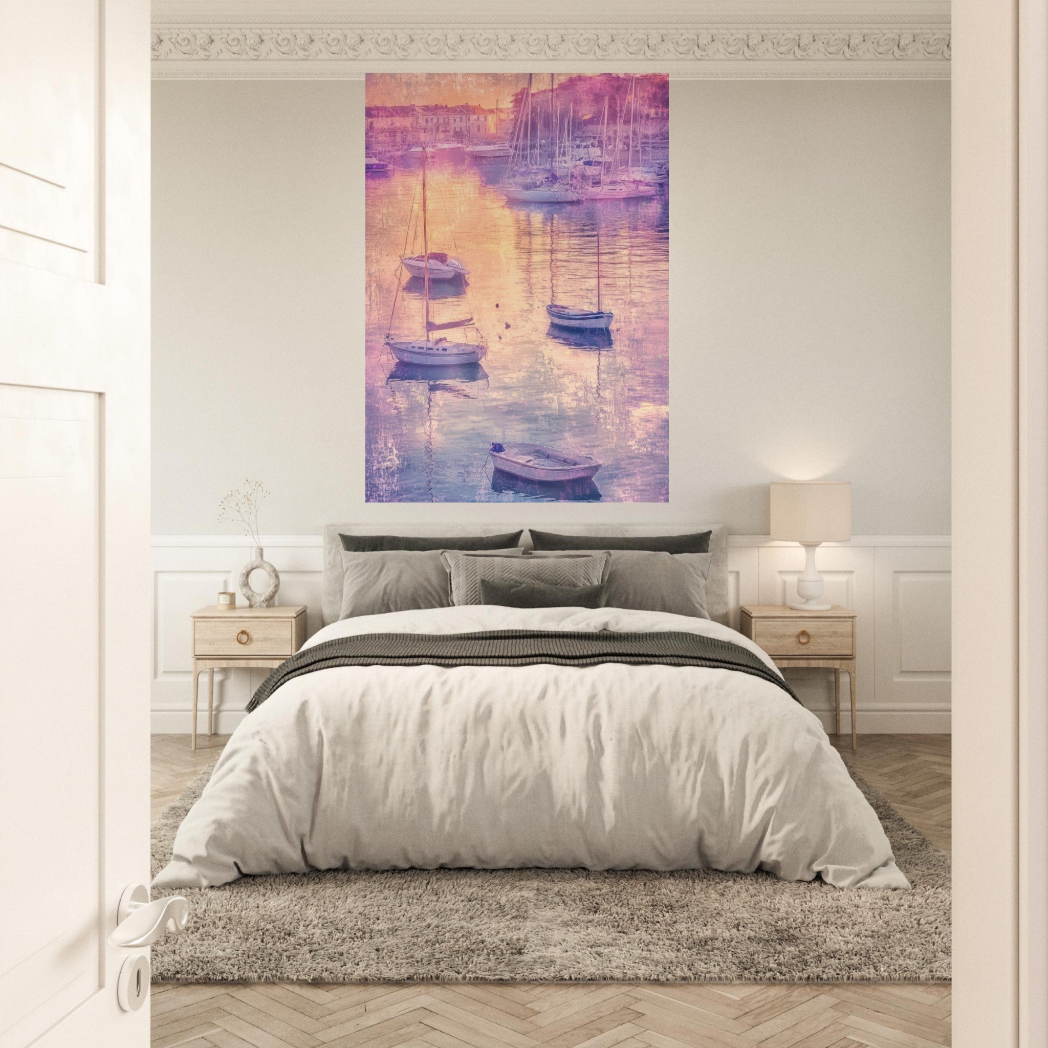 Fine Art Poster Portrait - Boats at Dusk A harbor filled with gently rocky 3 - Shop Ai Art WebShop - Digital Art online Store