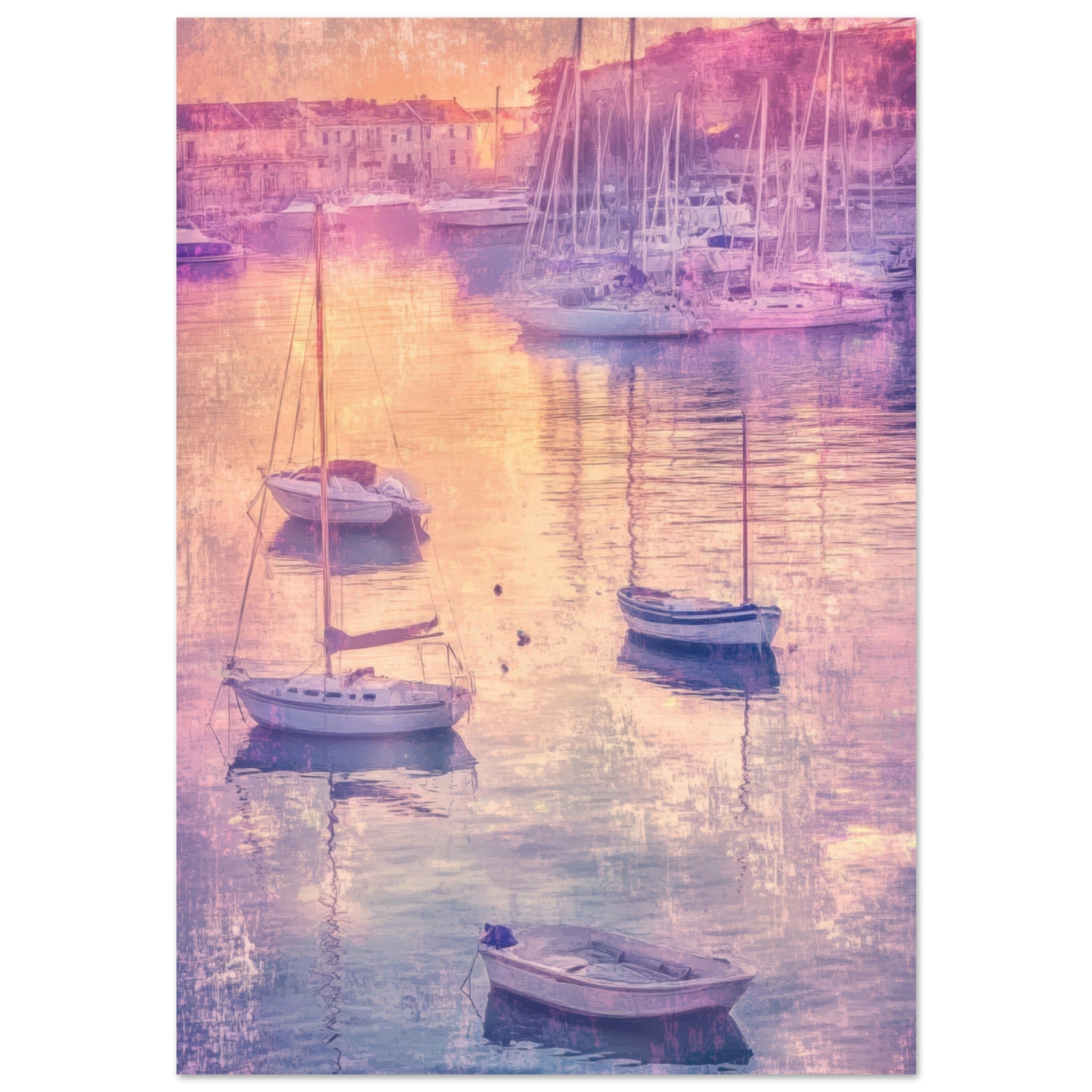Fine Art Poster Portrait - Boats at Dusk A harbor filled with gently rocky 3 - Shop Ai Art WebShop - Digital Art online Store