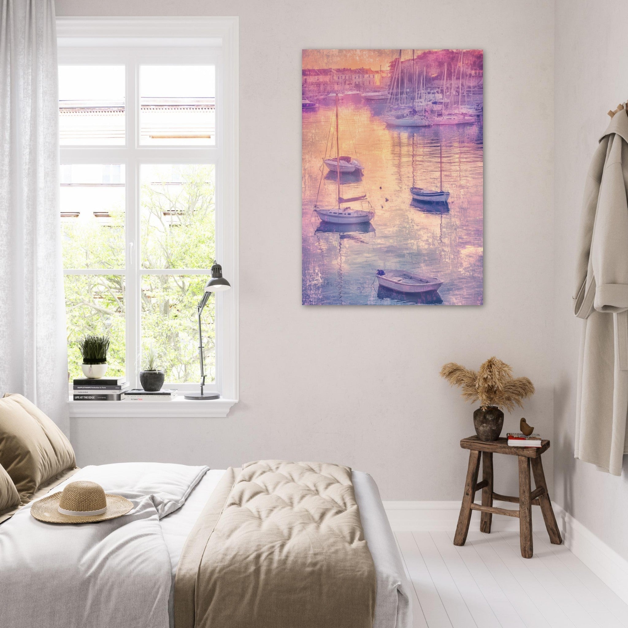 Fine Art Poster Portrait - Boats at Dusk A harbor filled with gently rocky 3 - Shop Ai Art WebShop - Digital Art online Store