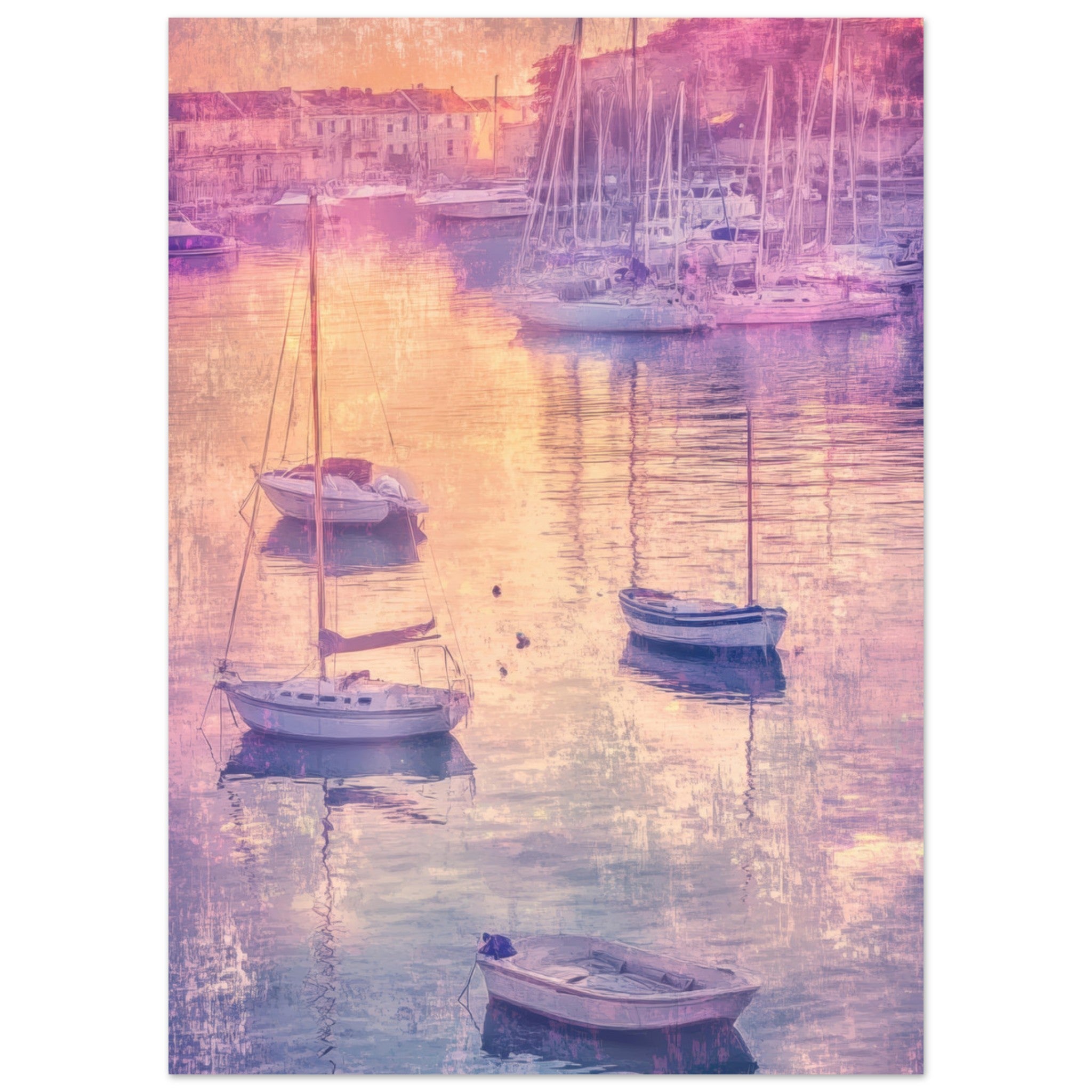 Fine Art Poster Portrait - Boats at Dusk A harbor filled with gently rocky 3 - Shop Ai Art WebShop - Digital Art online Store