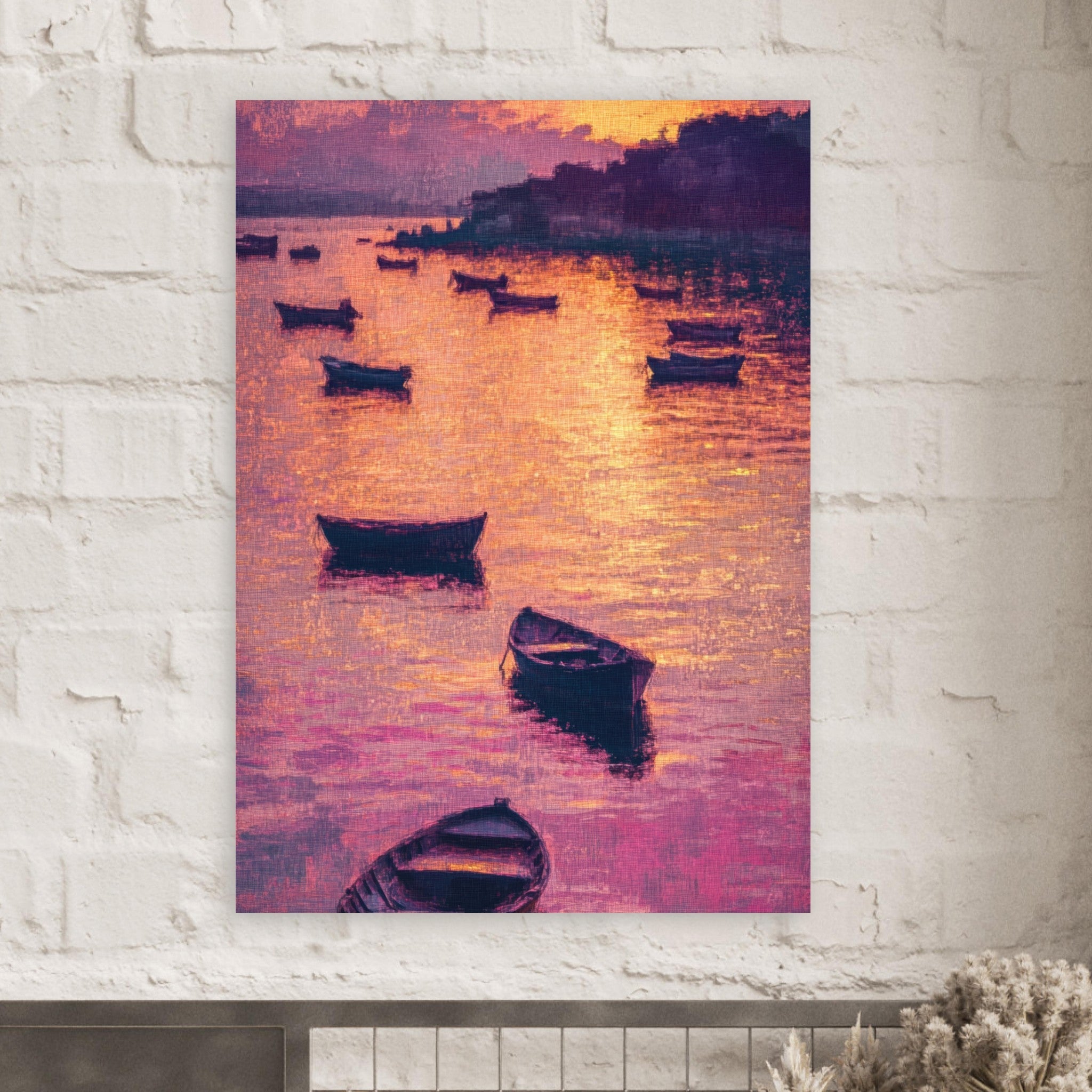 Fine Art Poster Portrait - Boats at Dusk A harbor filled with gently rocky - Shop Ai Art WebShop - Digital Art online Store