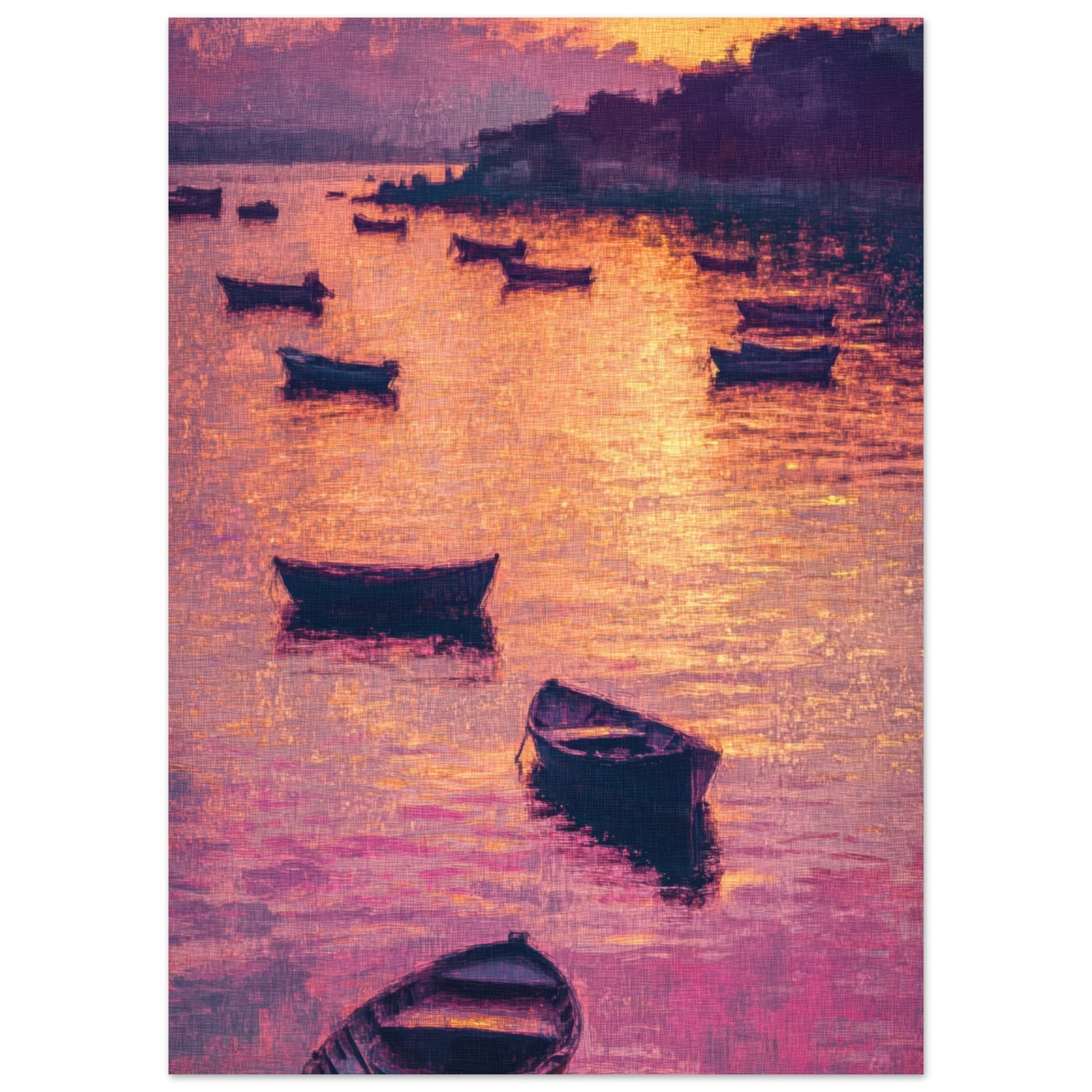 Fine Art Poster Portrait - Boats at Dusk A harbor filled with gently rocky - Shop Ai Art WebShop - Digital Art online Store