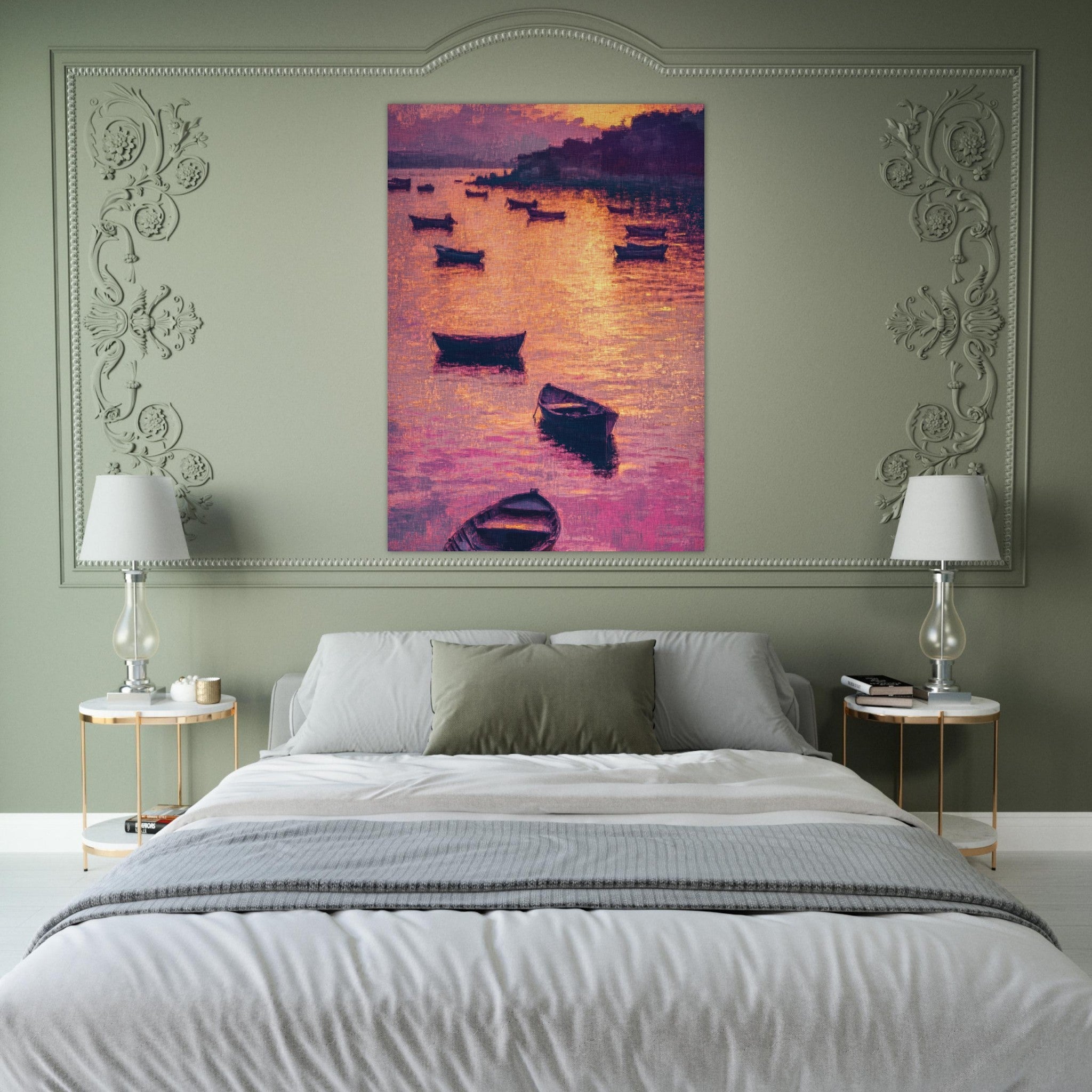 Fine Art Poster Portrait - Boats at Dusk A harbor filled with gently rocky - Shop Ai Art WebShop - Digital Art online Store
