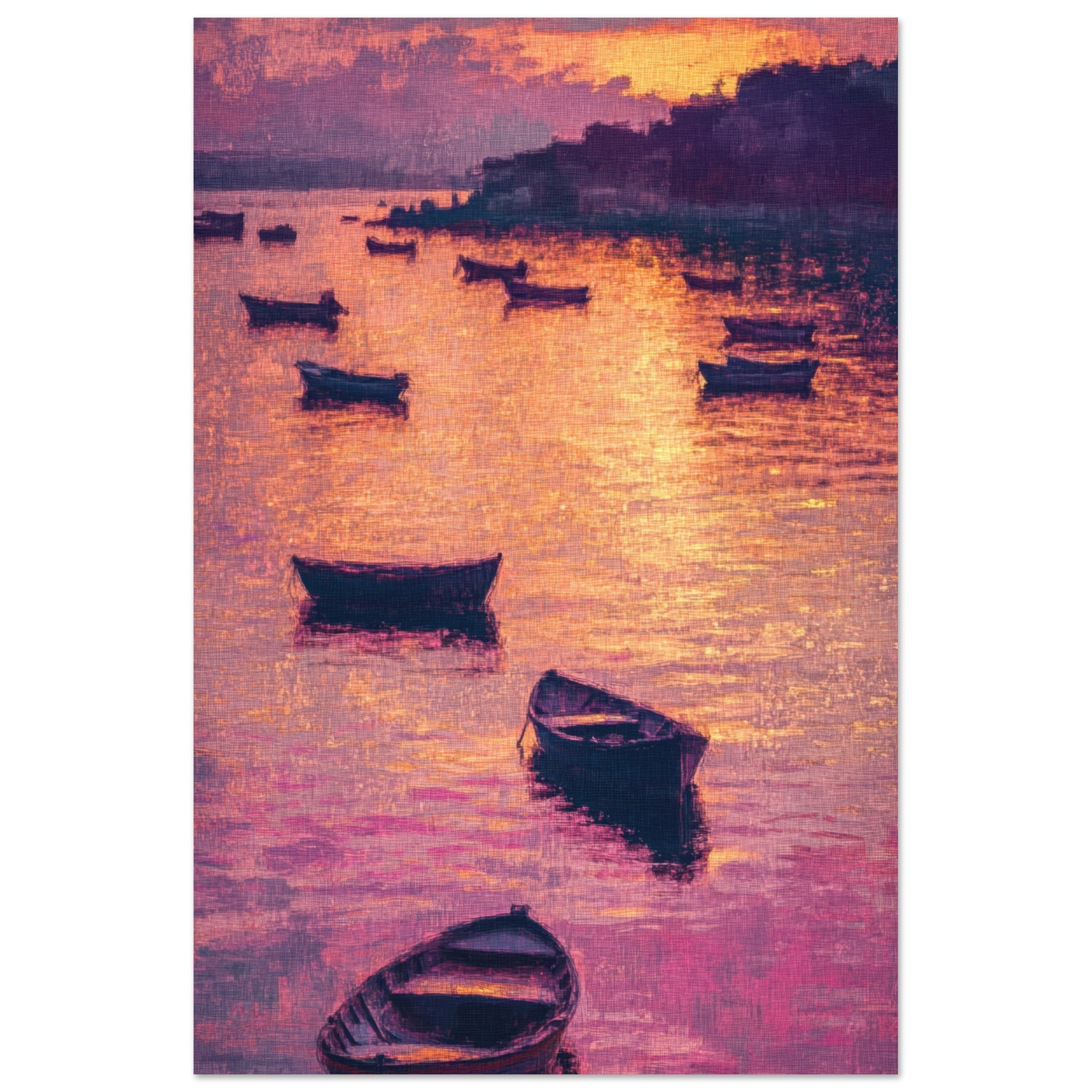 Fine Art Poster Portrait - Boats at Dusk A harbor filled with gently rocky - Shop Ai Art WebShop - Digital Art online Store