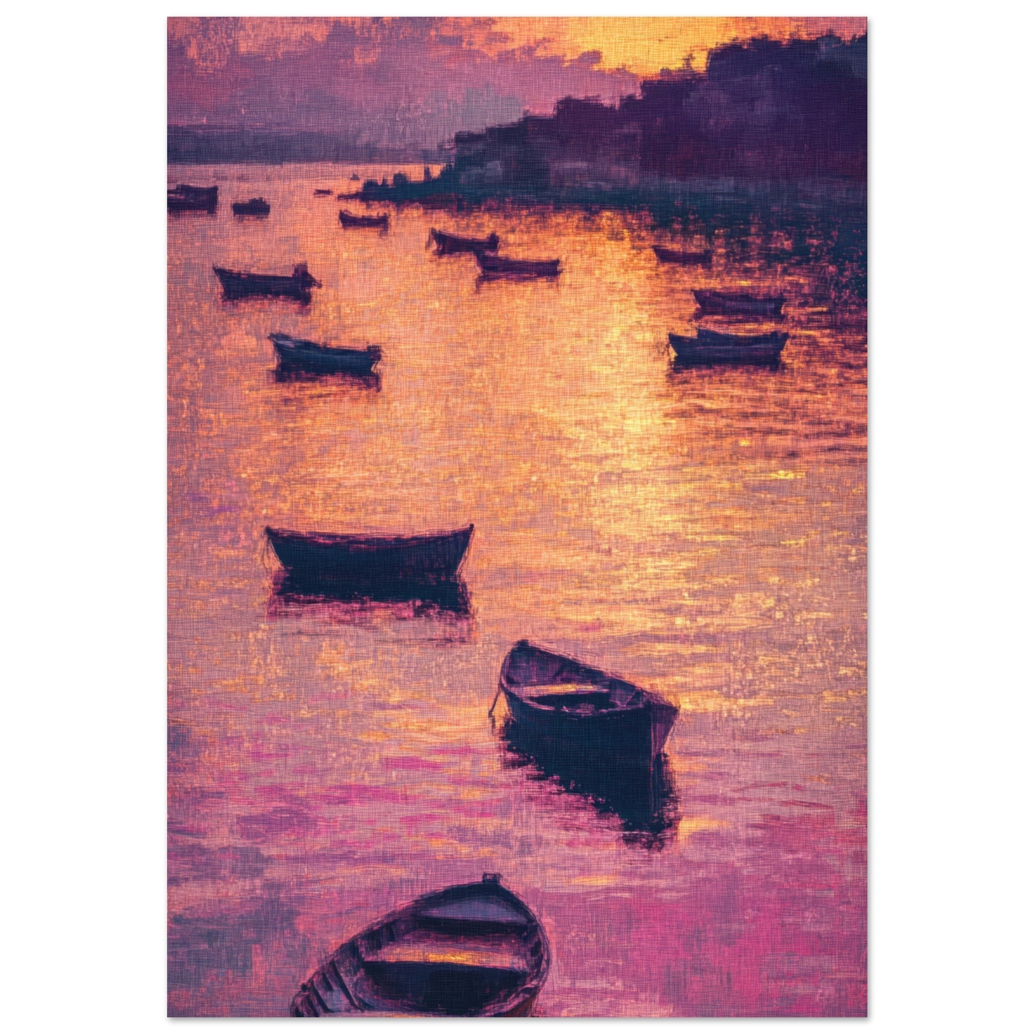 Fine Art Poster Portrait - Boats at Dusk A harbor filled with gently rocky - Shop Ai Art WebShop - Digital Art online Store