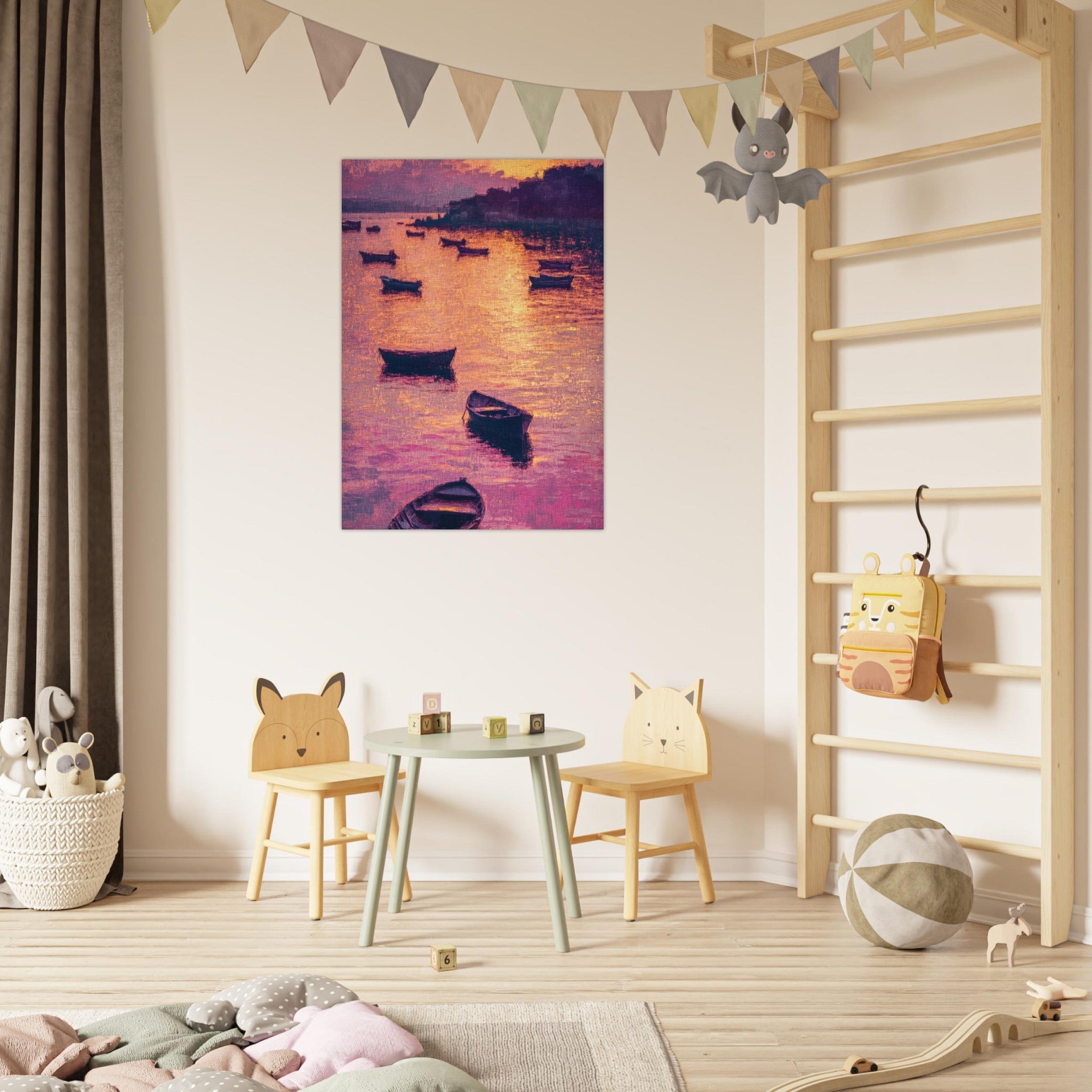 Fine Art Poster Portrait - Boats at Dusk A harbor filled with gently rocky - Shop Ai Art WebShop - Digital Art online Store
