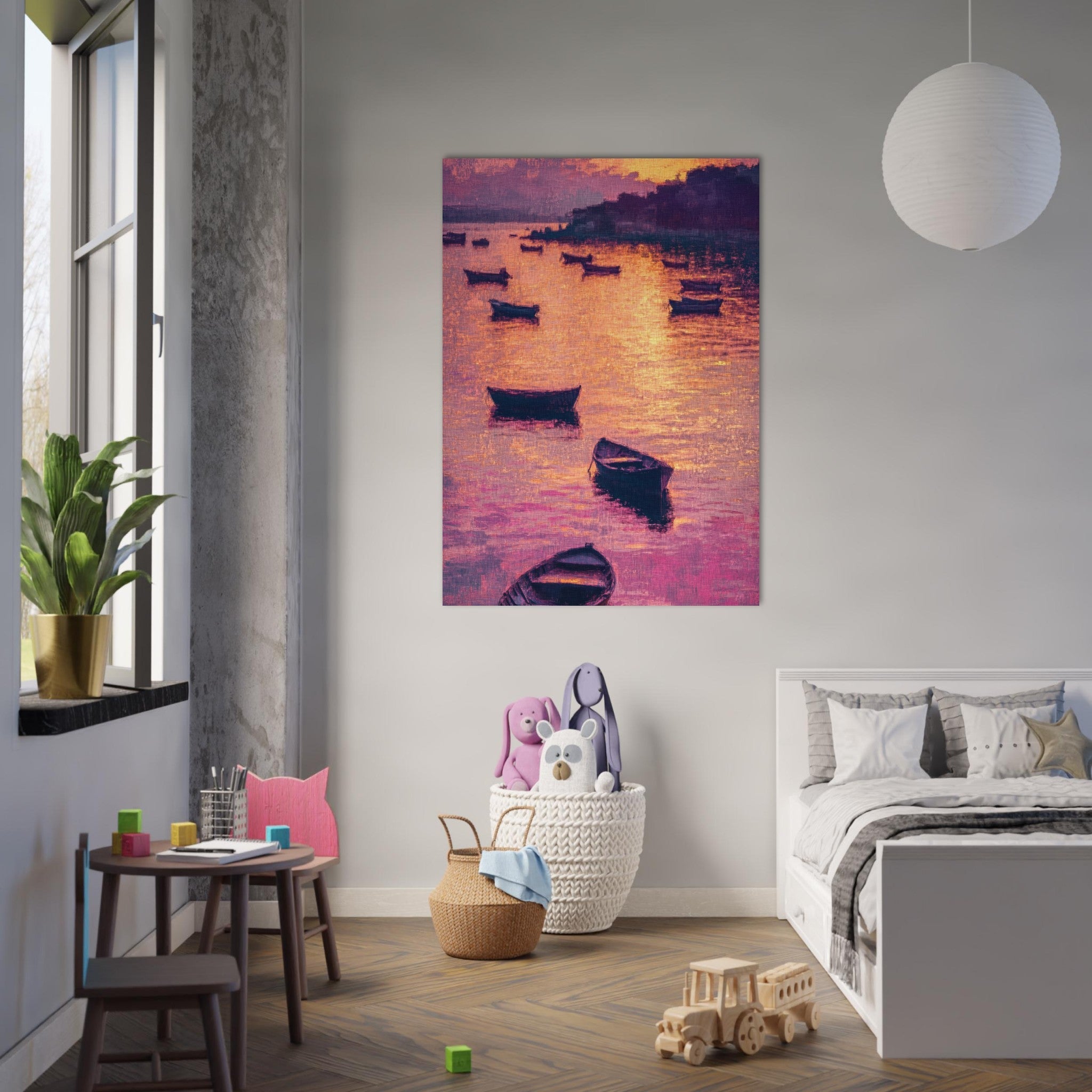 Fine Art Poster Portrait - Boats at Dusk A harbor filled with gently rocky - Shop Ai Art WebShop - Digital Art online Store