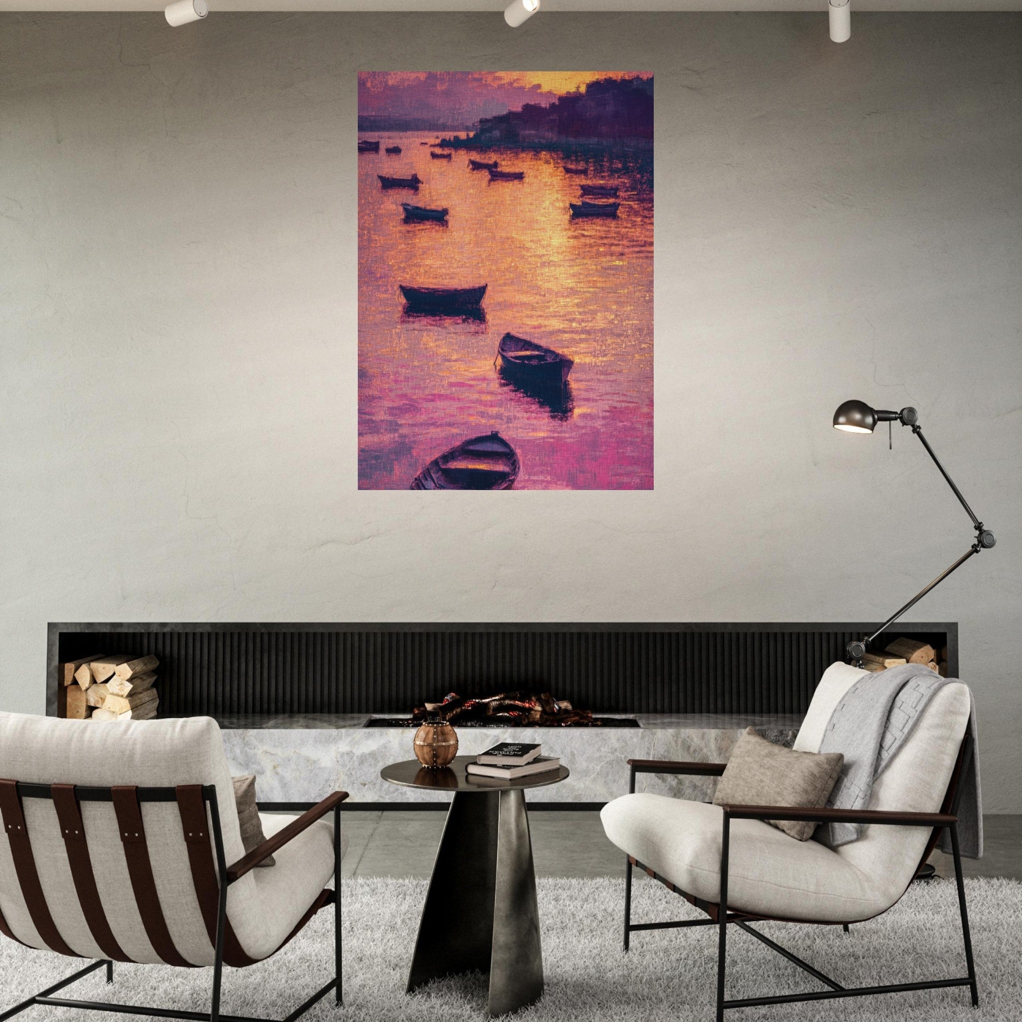 Fine Art Poster Portrait - Boats at Dusk A harbor filled with gently rocky - Shop Ai Art WebShop - Digital Art online Store