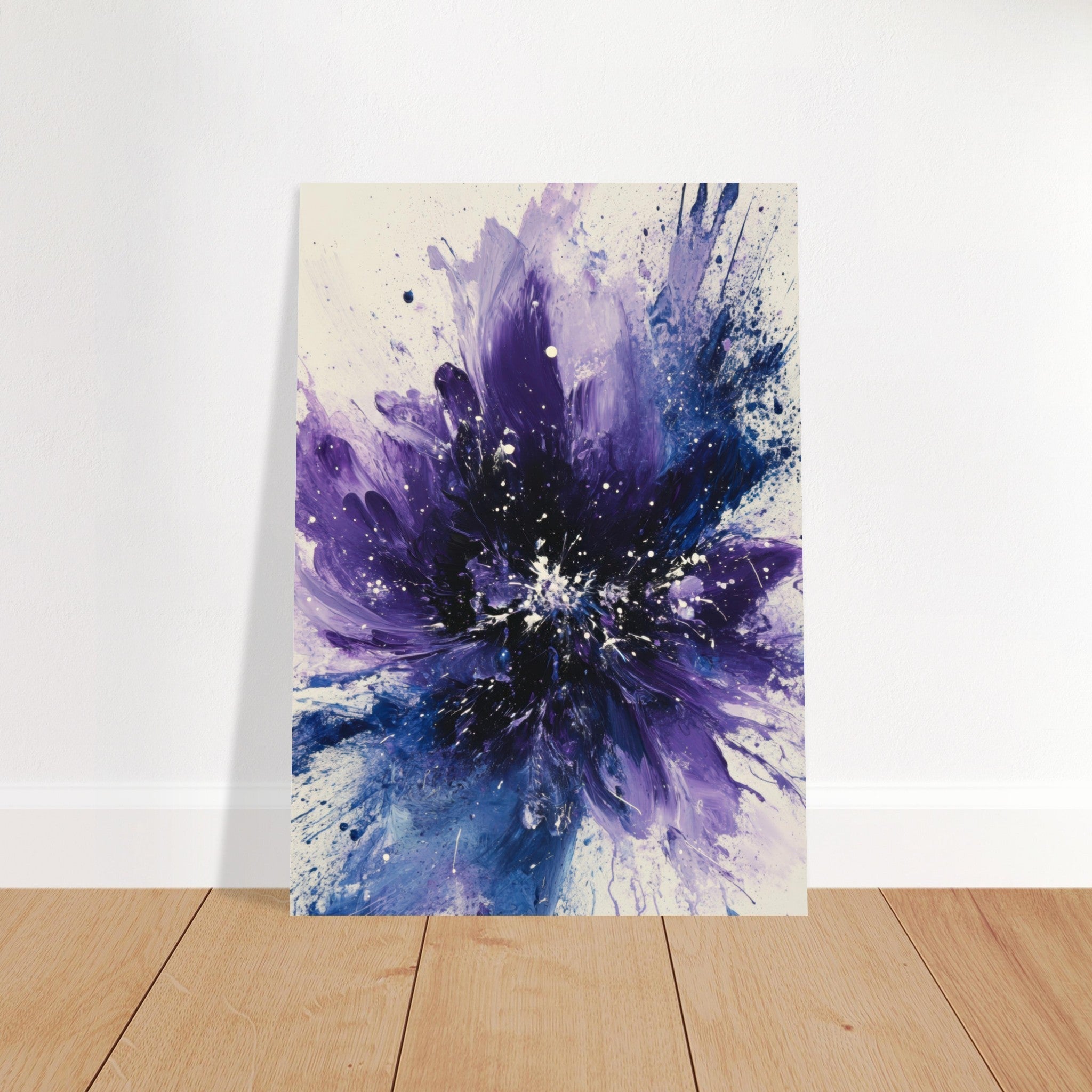 Fine Art Poster Portrait - Cosmic Bloom An abstract explosion of deep purple - Shop Ai Art WebShop - Digital Art online Store