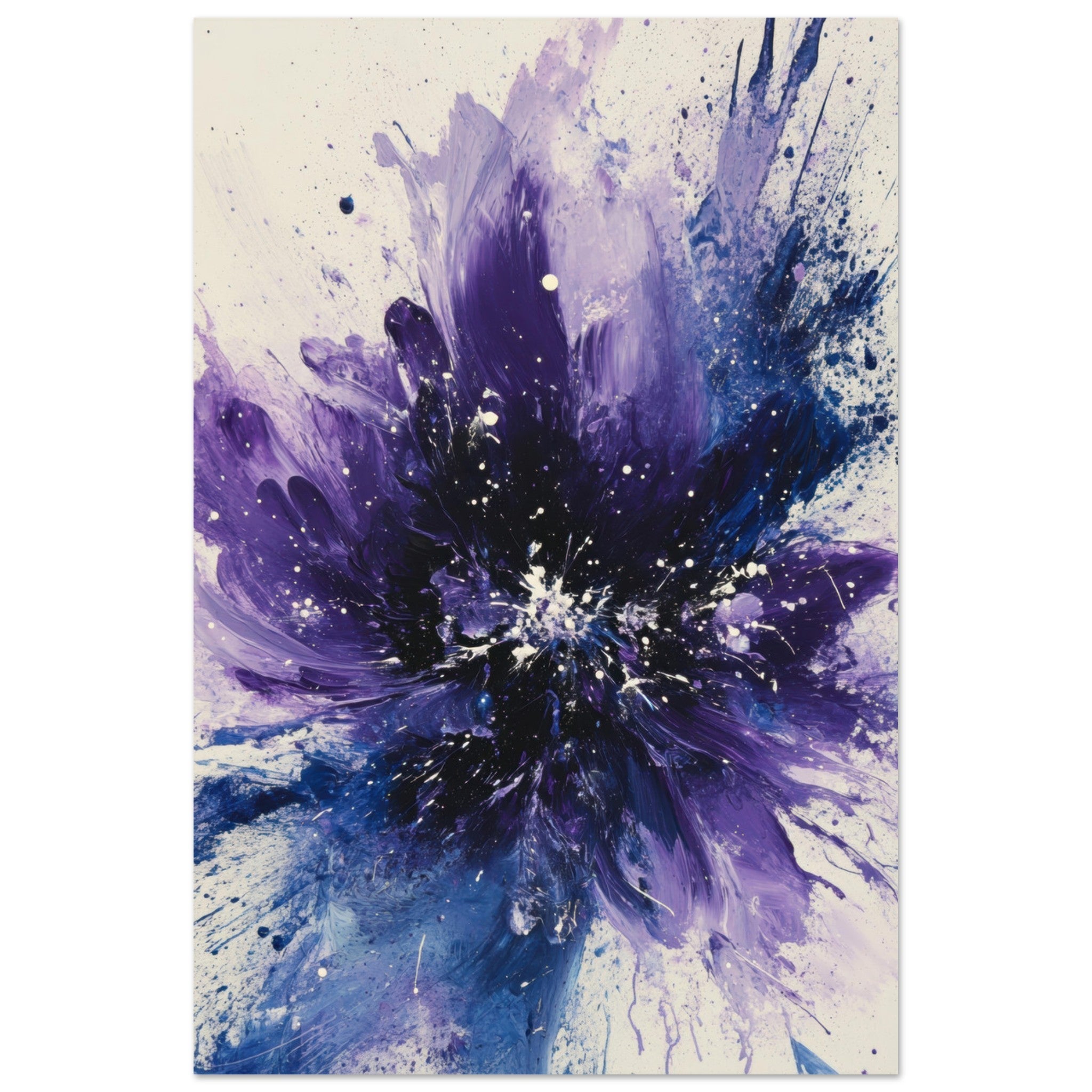 Fine Art Poster Portrait - Cosmic Bloom An abstract explosion of deep purple - Shop Ai Art WebShop - Digital Art online Store
