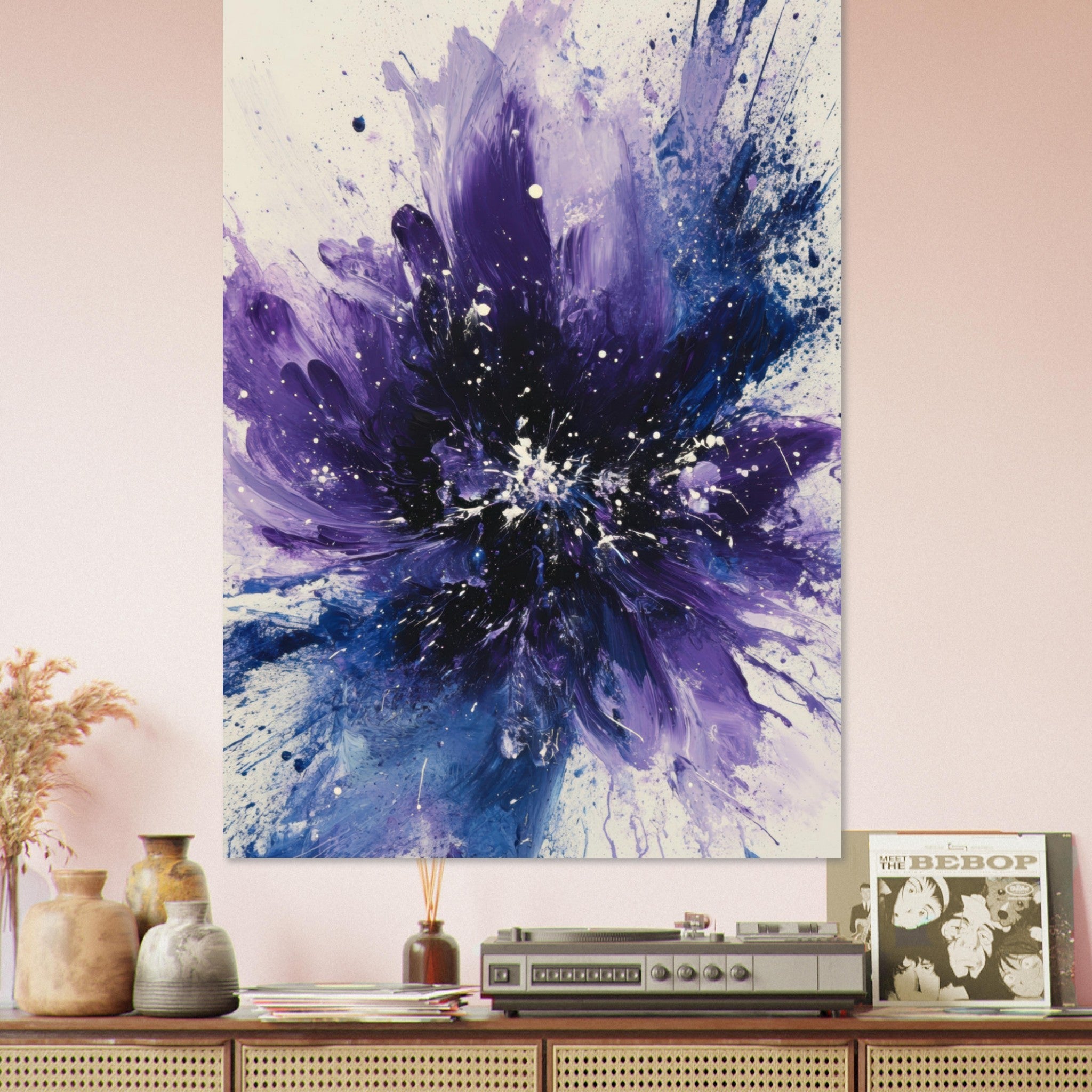 Fine Art Poster Portrait - Cosmic Bloom An abstract explosion of deep purple - Shop Ai Art WebShop - Digital Art online Store