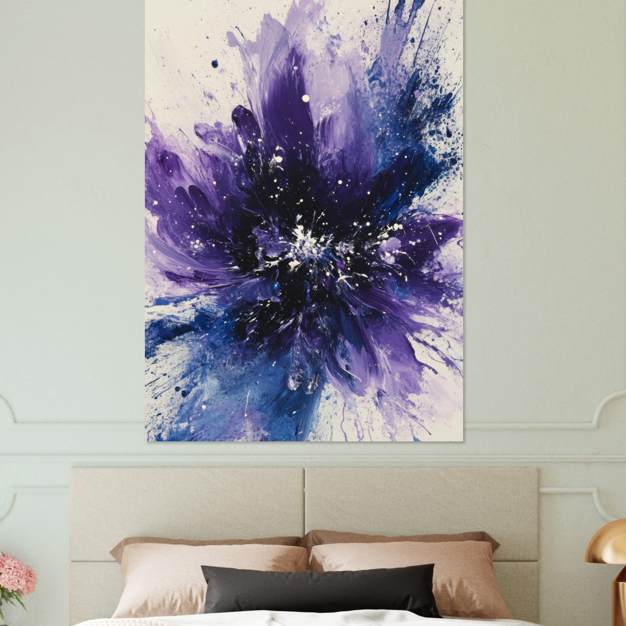 Fine Art Poster Portrait - Cosmic Bloom An abstract explosion of deep purple - Shop Ai Art WebShop - Digital Art online Store