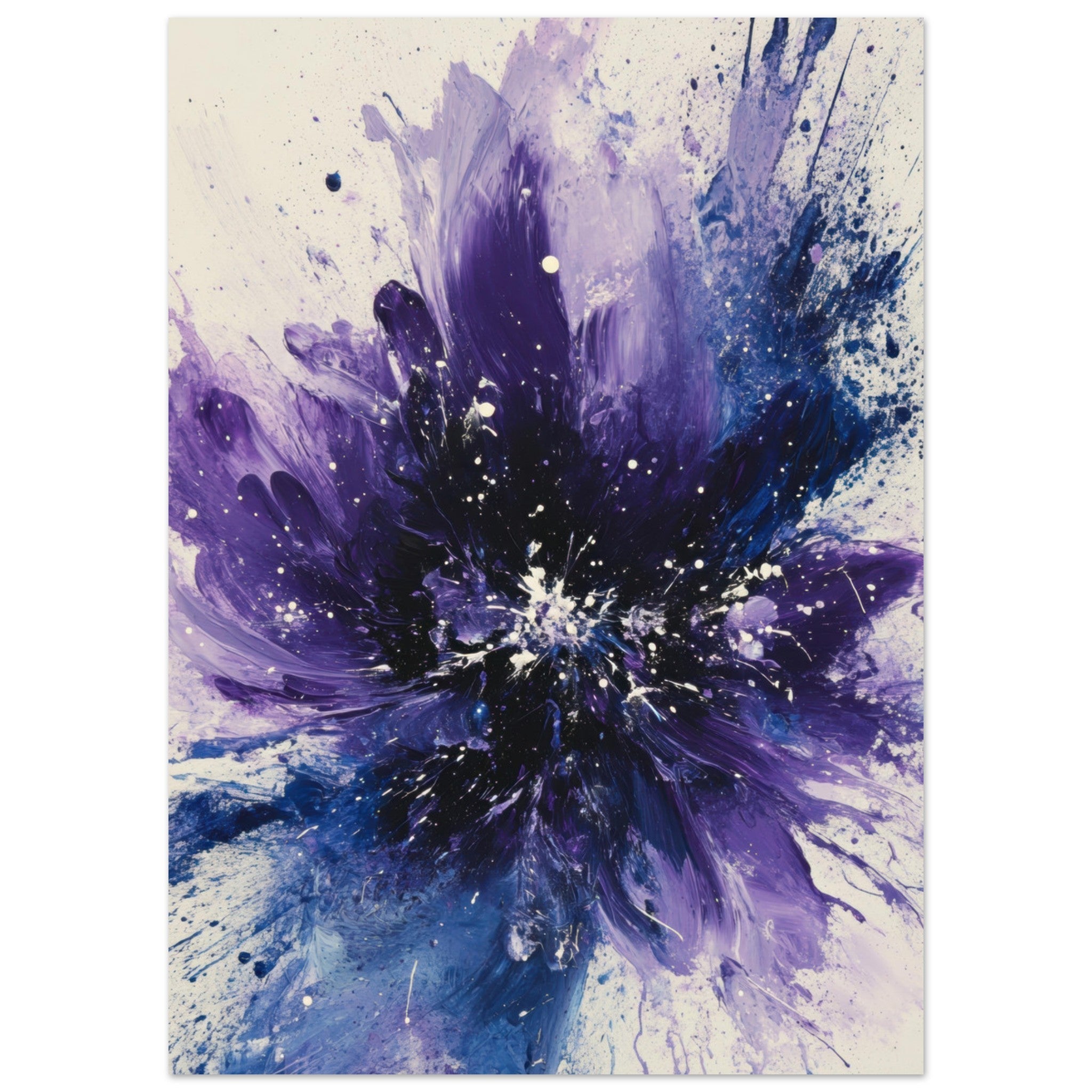 Fine Art Poster Portrait - Cosmic Bloom An abstract explosion of deep purple - Shop Ai Art WebShop - Digital Art online Store