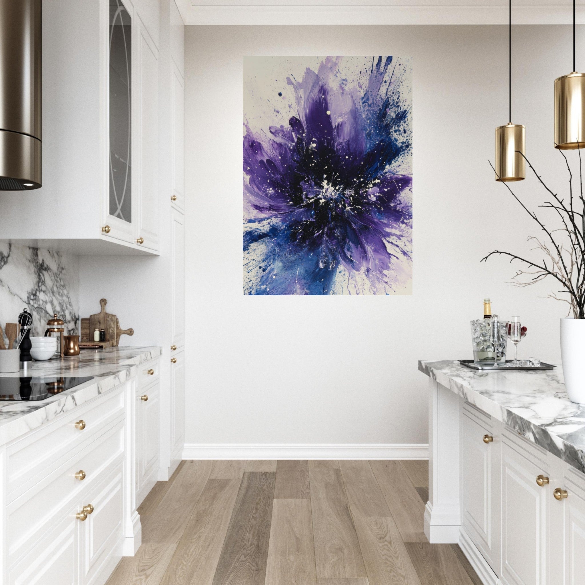 Fine Art Poster Portrait - Cosmic Bloom An abstract explosion of deep purple - Shop Ai Art WebShop - Digital Art online Store