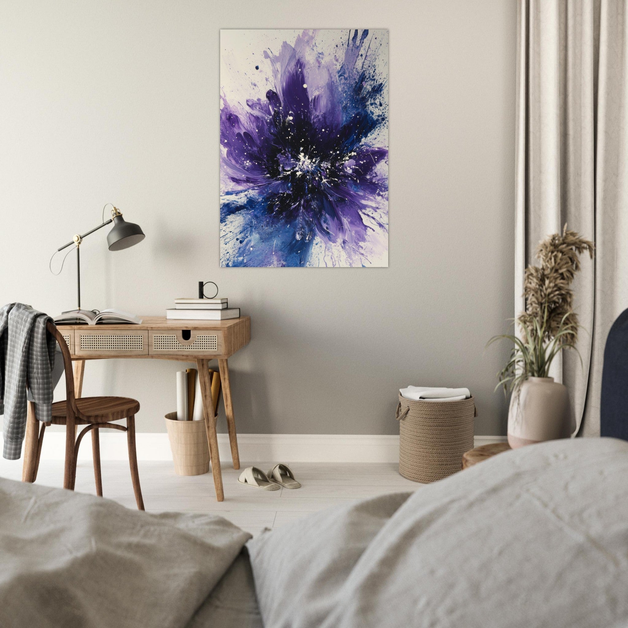 Fine Art Poster Portrait - Cosmic Bloom An abstract explosion of deep purple - Shop Ai Art WebShop - Digital Art online Store