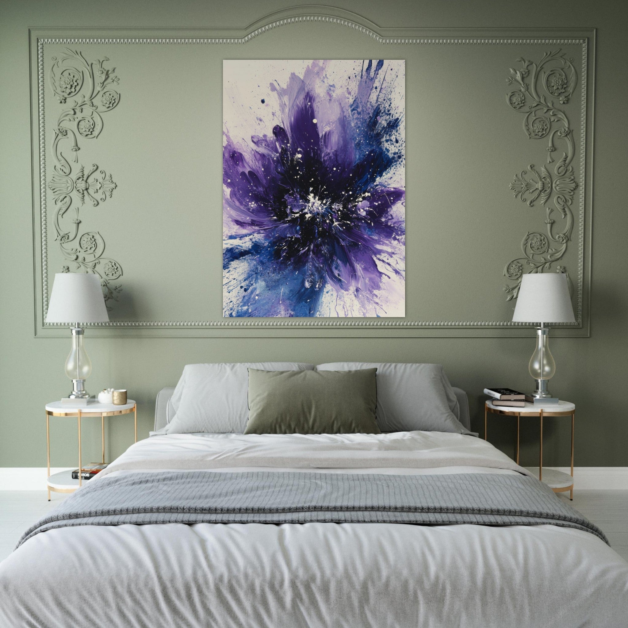 Fine Art Poster Portrait - Cosmic Bloom An abstract explosion of deep purple - Shop Ai Art WebShop - Digital Art online Store