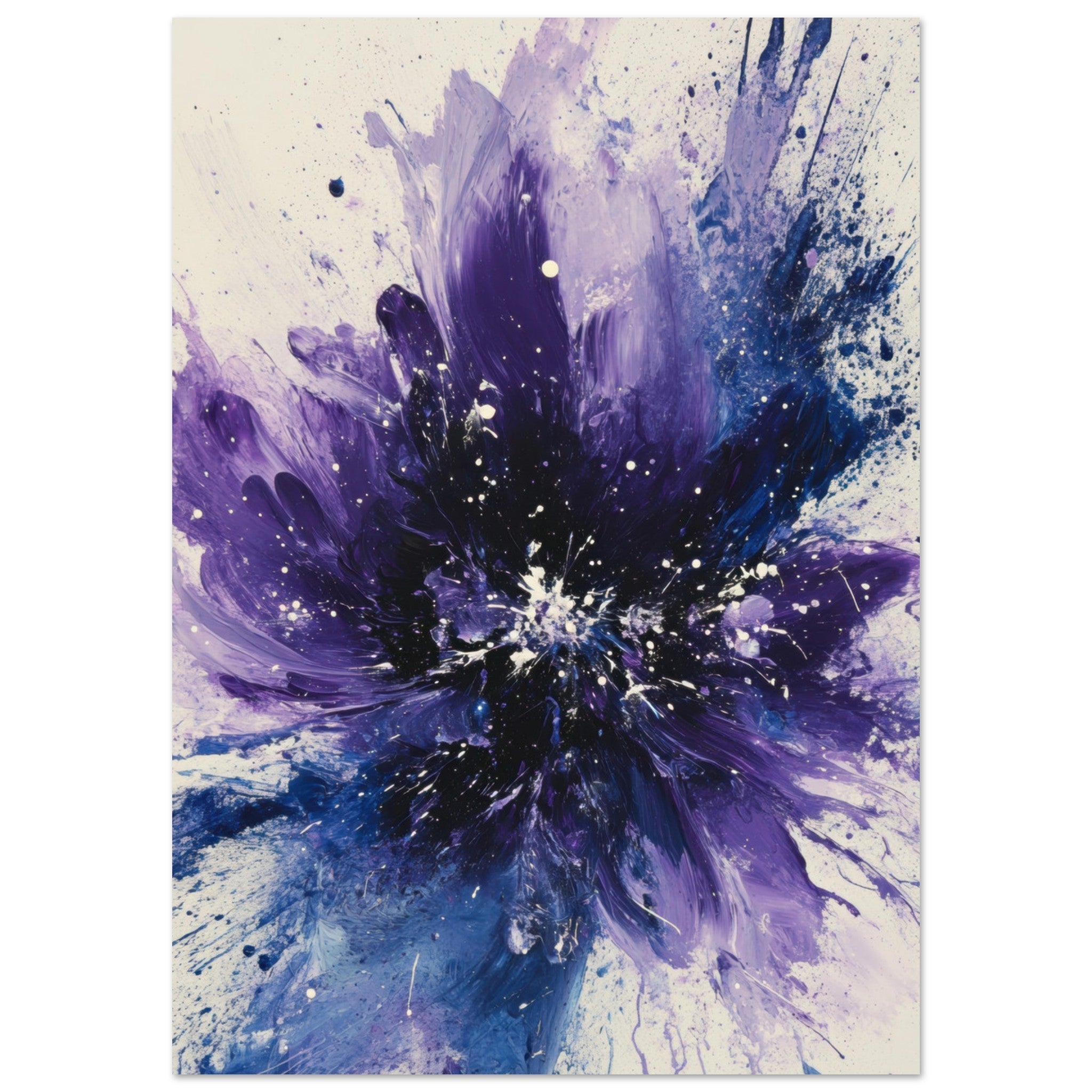 Fine Art Poster Portrait - Cosmic Bloom An abstract explosion of deep purple - Shop Ai Art WebShop - Digital Art online Store