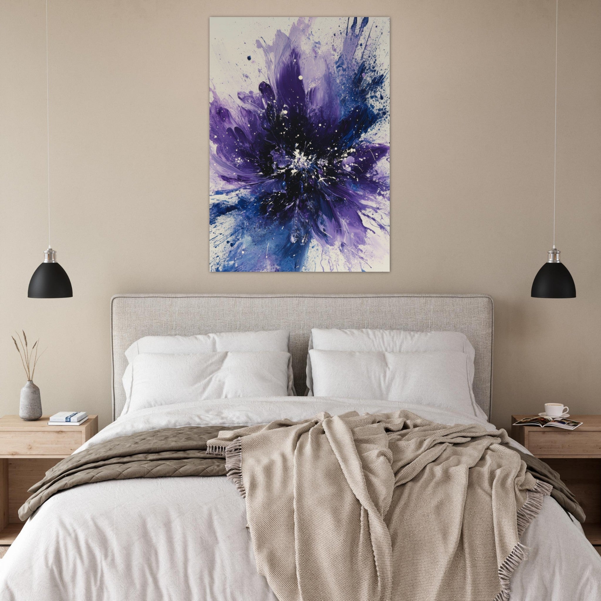 Fine Art Poster Portrait - Cosmic Bloom An abstract explosion of deep purple - Shop Ai Art WebShop - Digital Art online Store
