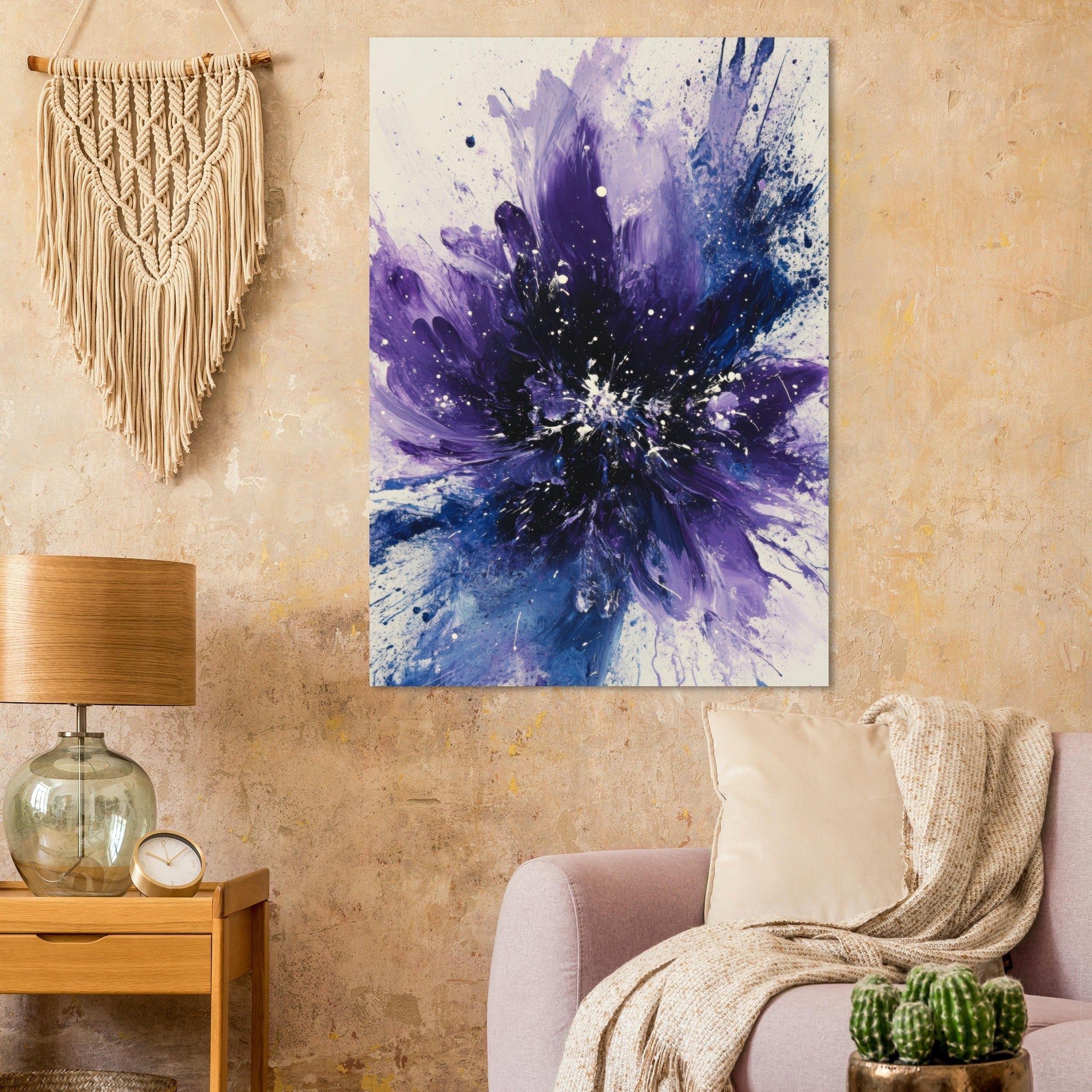 Fine Art Poster Portrait - Cosmic Bloom An abstract explosion of deep purple - Shop Ai Art WebShop - Digital Art online Store