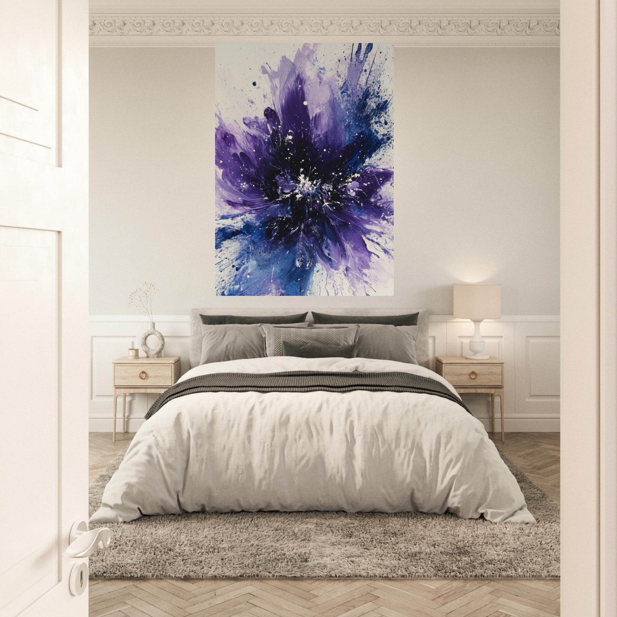 Fine Art Poster Portrait - Cosmic Bloom An abstract explosion of deep purple - Shop Ai Art WebShop - Digital Art online Store