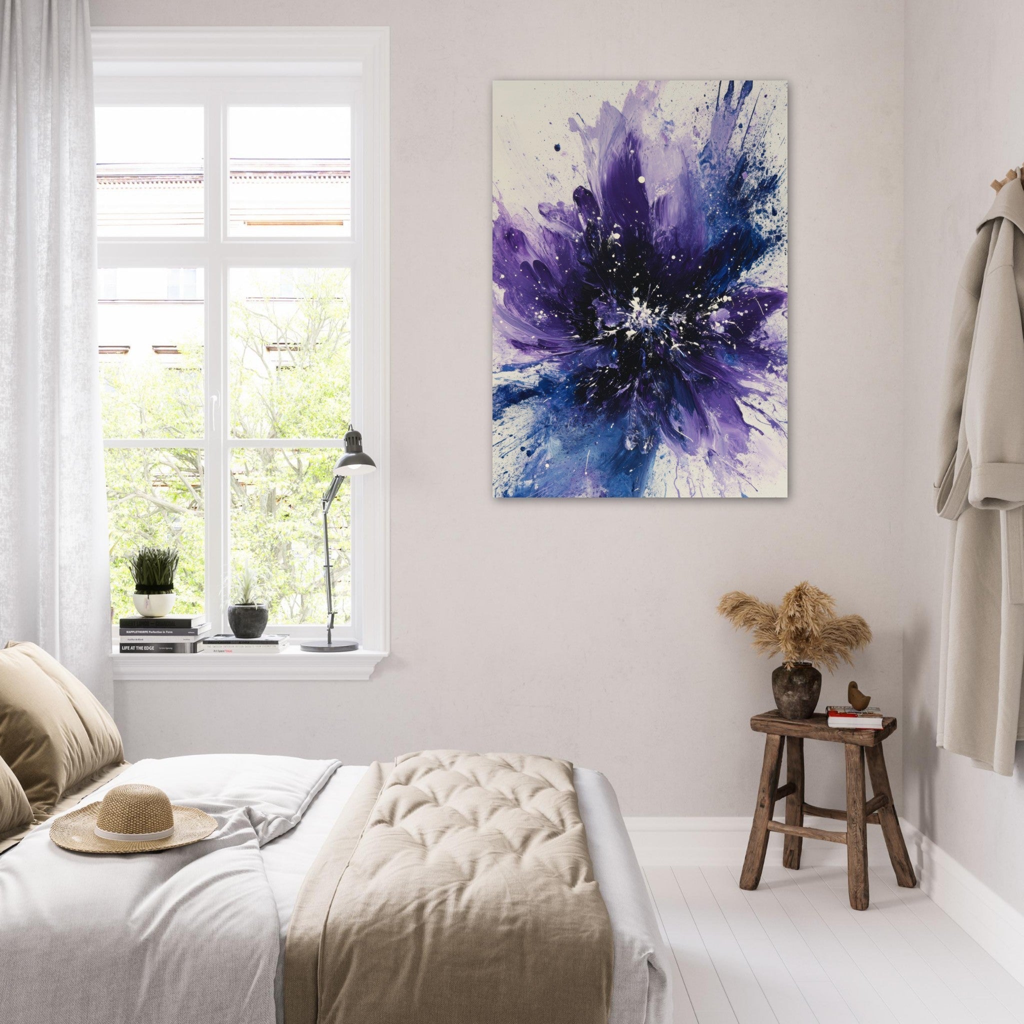 Fine Art Poster Portrait - Cosmic Bloom An abstract explosion of deep purple - Shop Ai Art WebShop - Digital Art online Store
