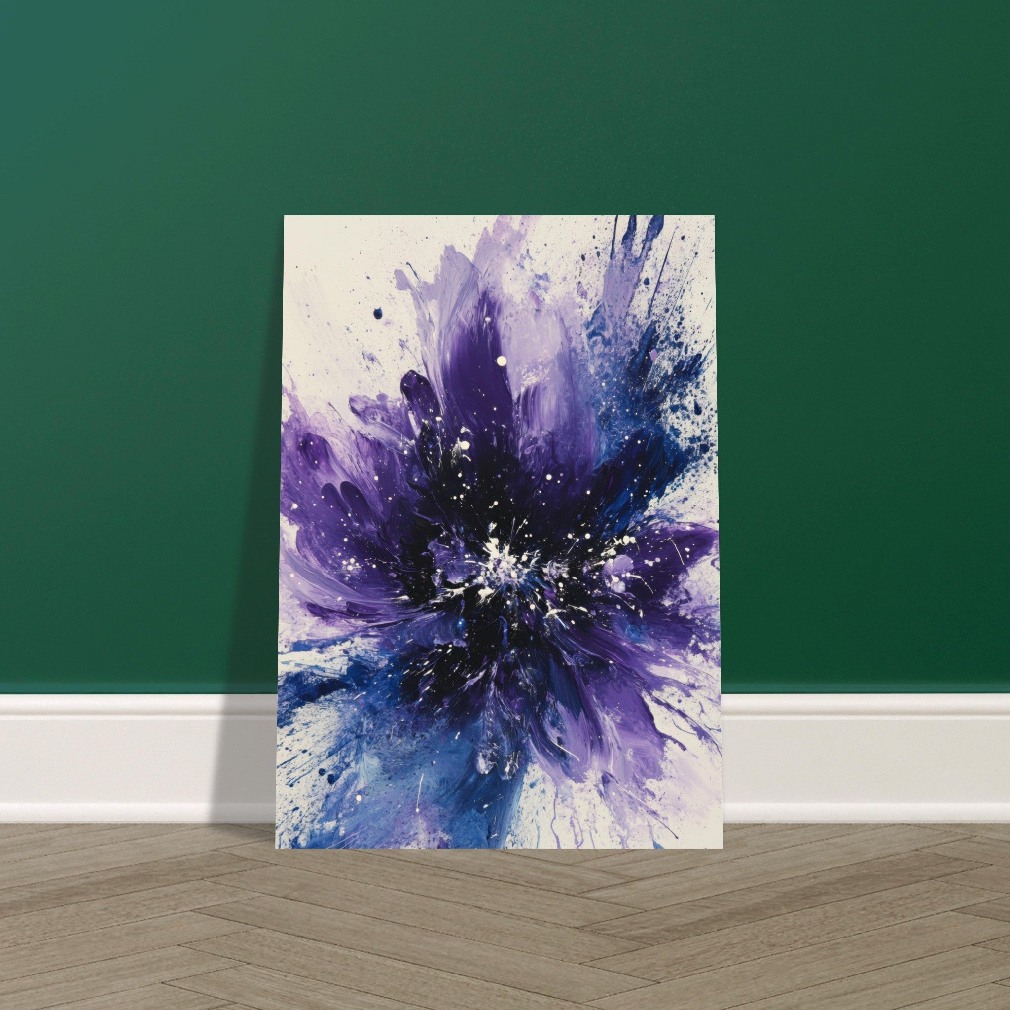 Fine Art Poster Portrait - Cosmic Bloom An abstract explosion of deep purple - Shop Ai Art WebShop - Digital Art online Store