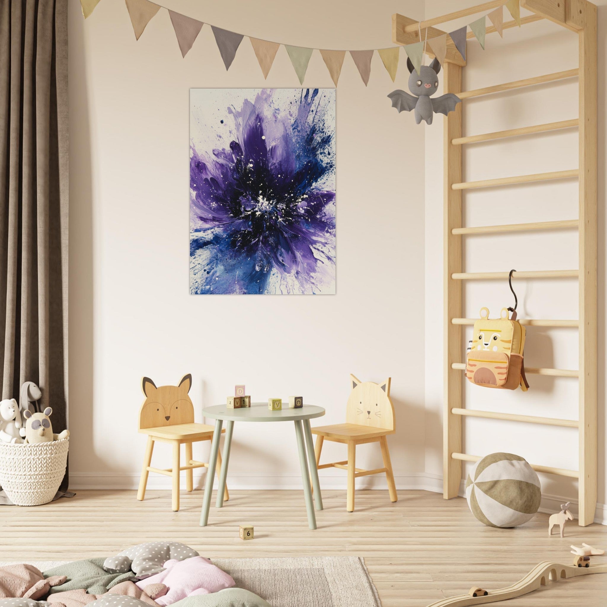 Fine Art Poster Portrait - Cosmic Bloom An abstract explosion of deep purple - Shop Ai Art WebShop - Digital Art online Store