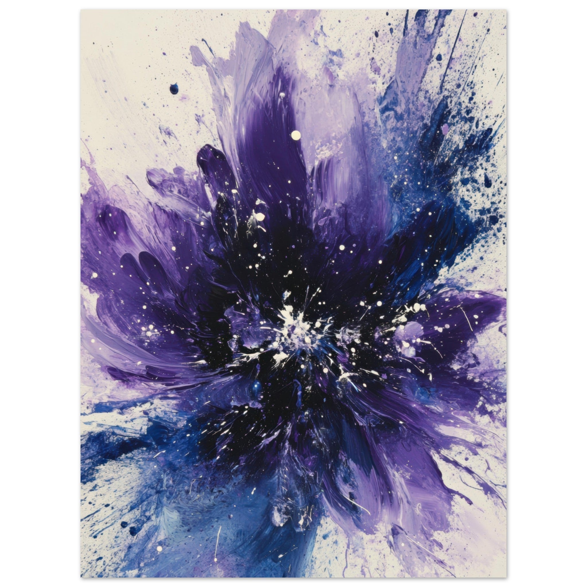 Fine Art Poster Portrait - Cosmic Bloom An abstract explosion of deep purple - Shop Ai Art WebShop - Digital Art online Store