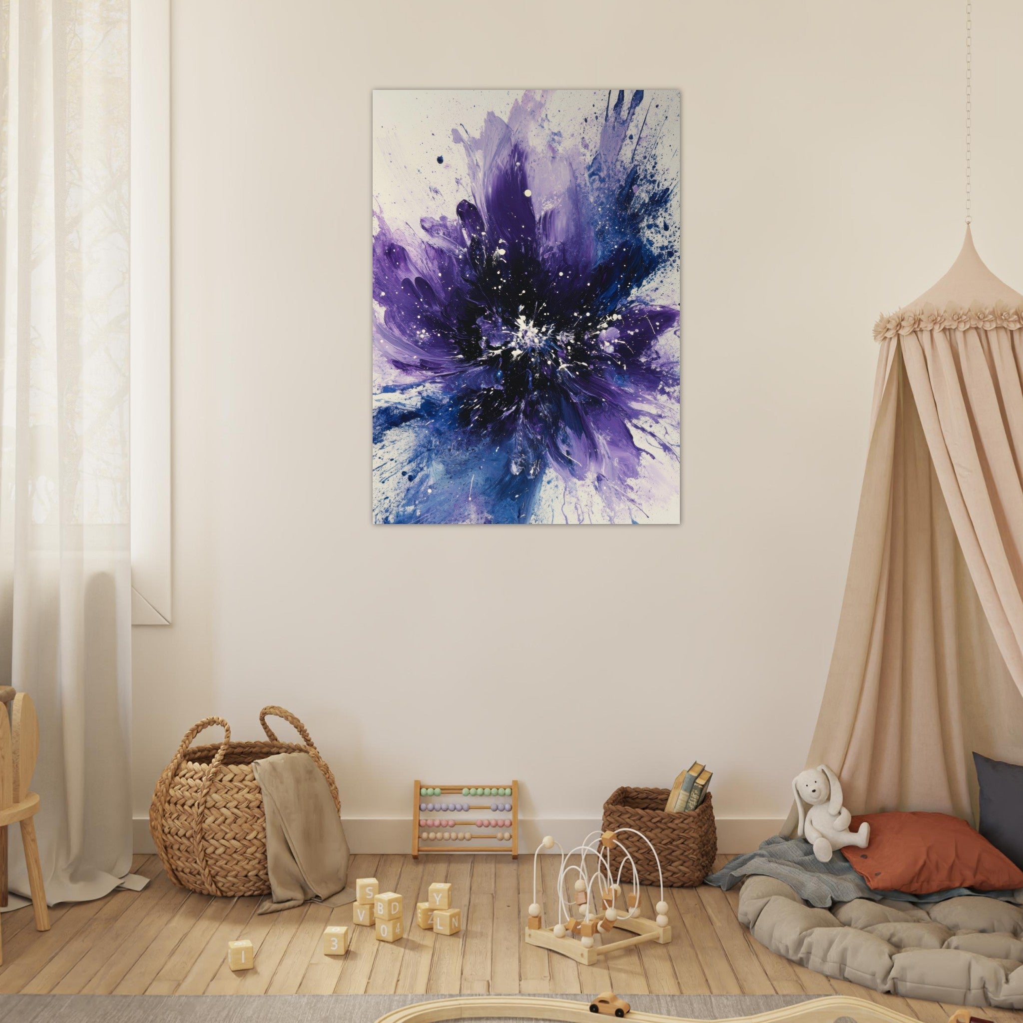Fine Art Poster Portrait - Cosmic Bloom An abstract explosion of deep purple - Shop Ai Art WebShop - Digital Art online Store
