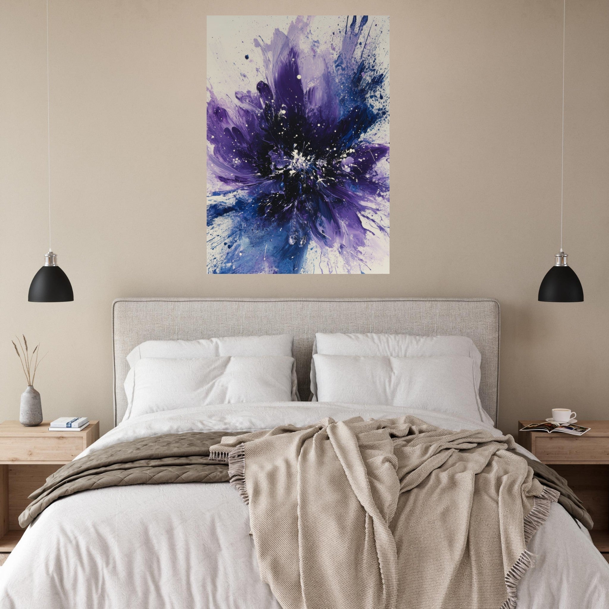 Fine Art Poster Portrait - Cosmic Bloom An abstract explosion of deep purple - Shop Ai Art WebShop - Digital Art online Store