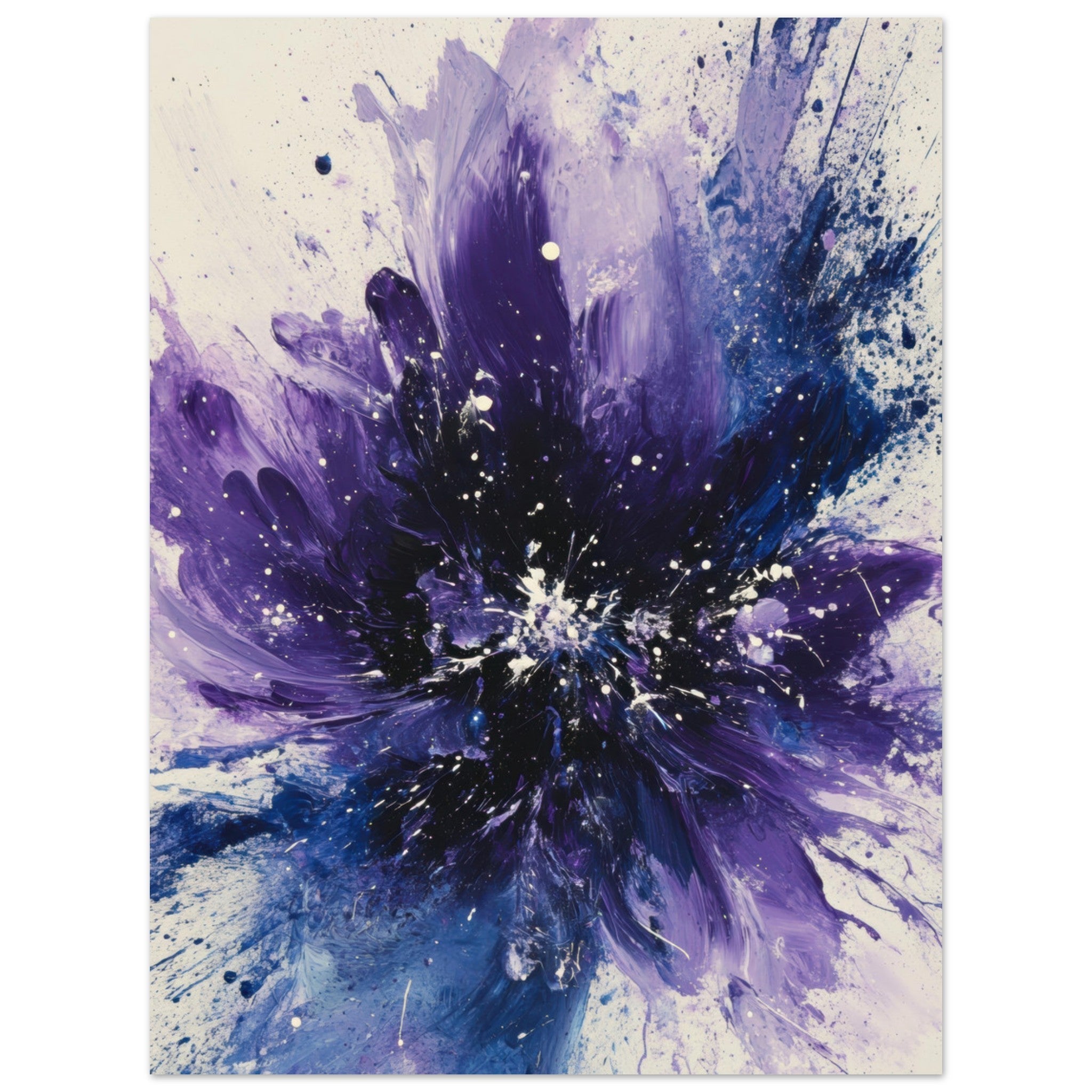 Fine Art Poster Portrait - Cosmic Bloom An abstract explosion of deep purple - Shop Ai Art WebShop - Digital Art online Store
