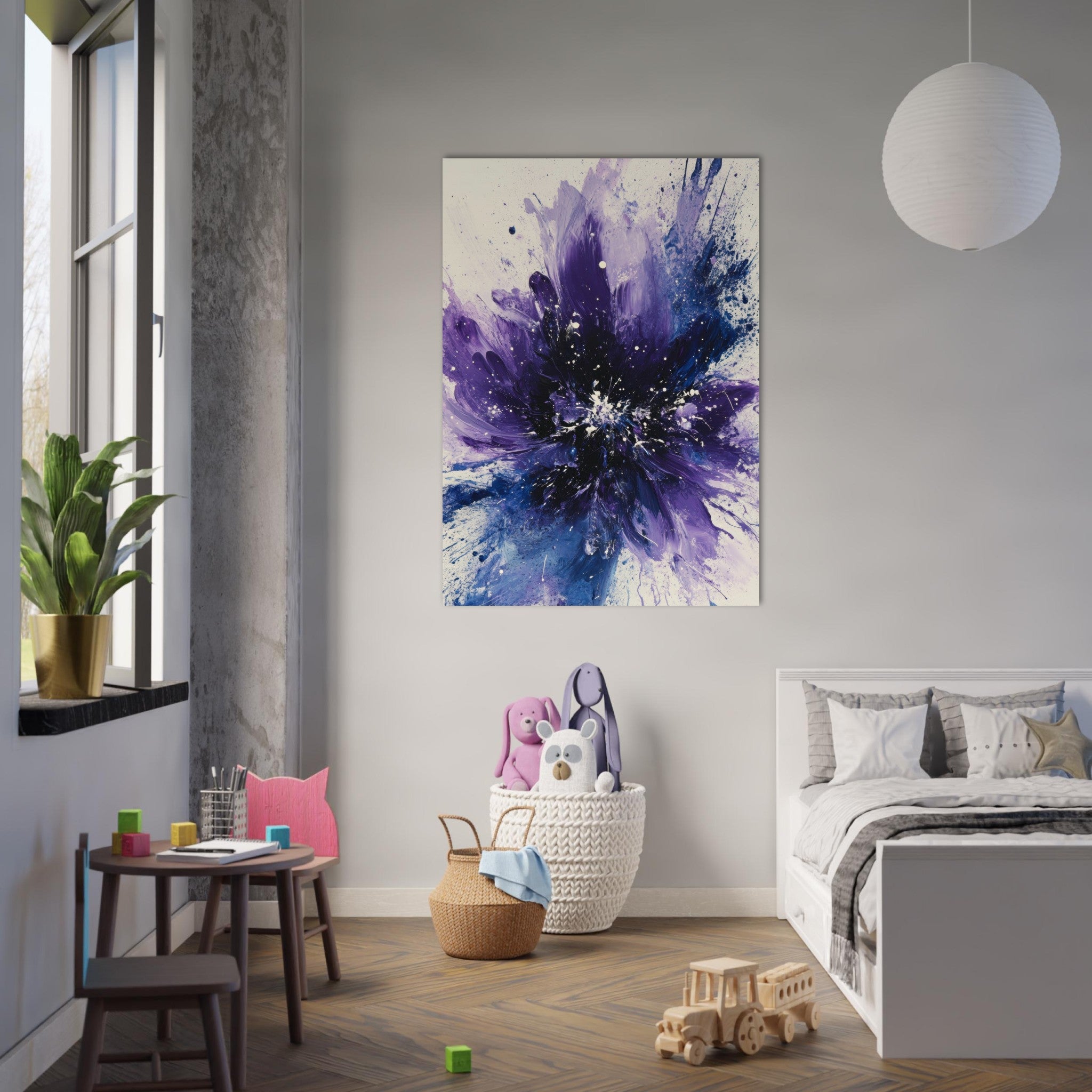 Fine Art Poster Portrait - Cosmic Bloom An abstract explosion of deep purple - Shop Ai Art WebShop - Digital Art online Store