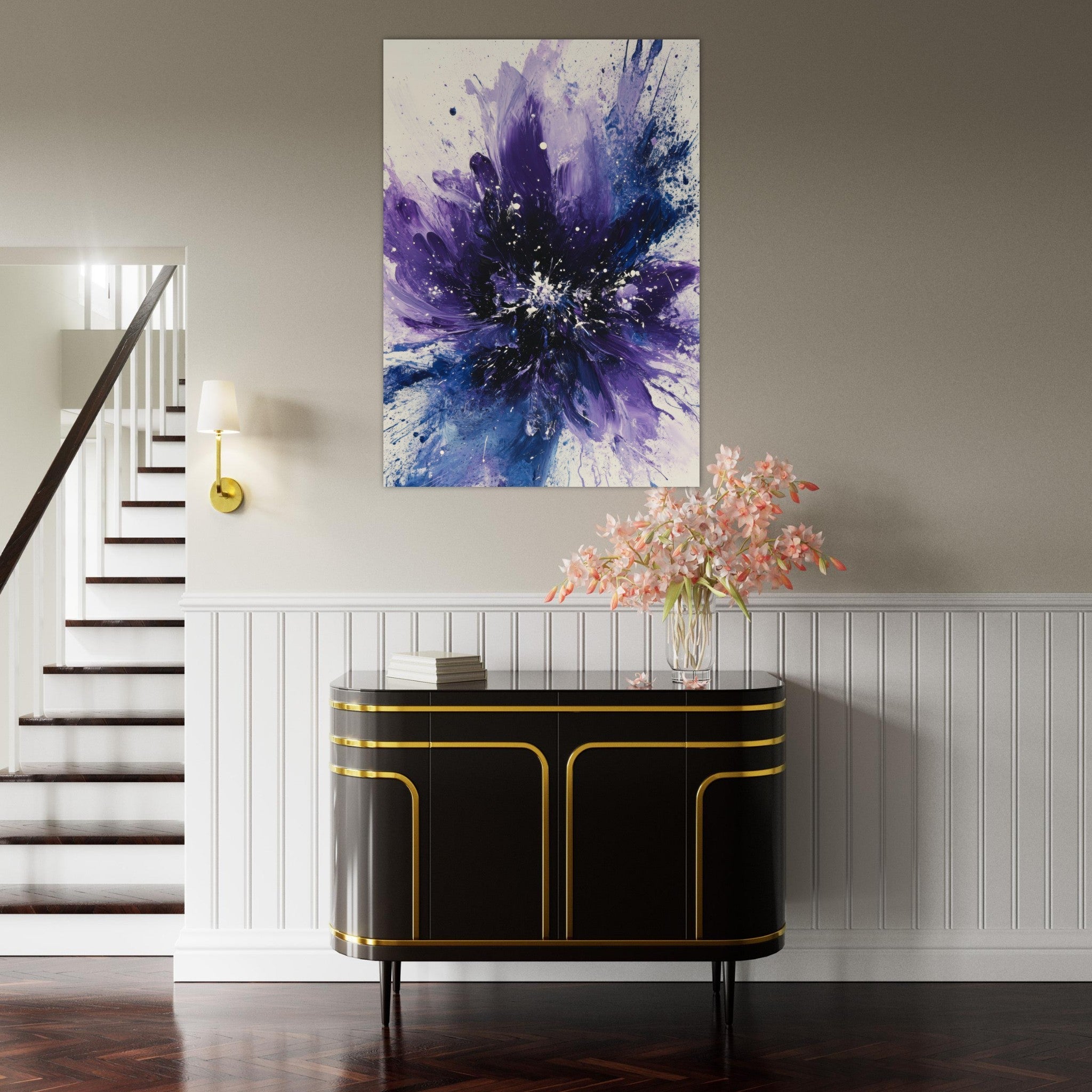 Fine Art Poster Portrait - Cosmic Bloom An abstract explosion of deep purple - Shop Ai Art WebShop - Digital Art online Store