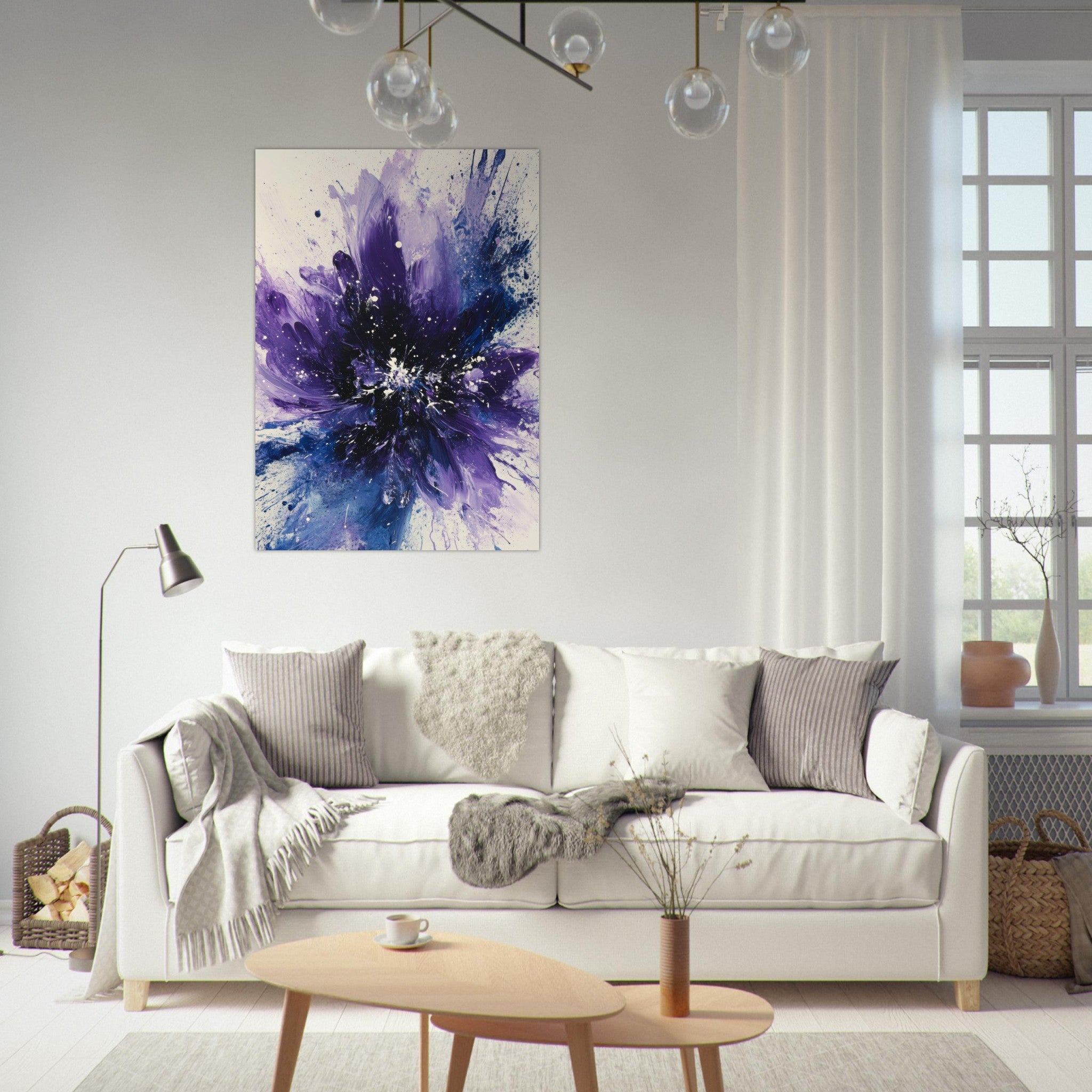 Fine Art Poster Portrait - Cosmic Bloom An abstract explosion of deep purple - Shop Ai Art WebShop - Digital Art online Store
