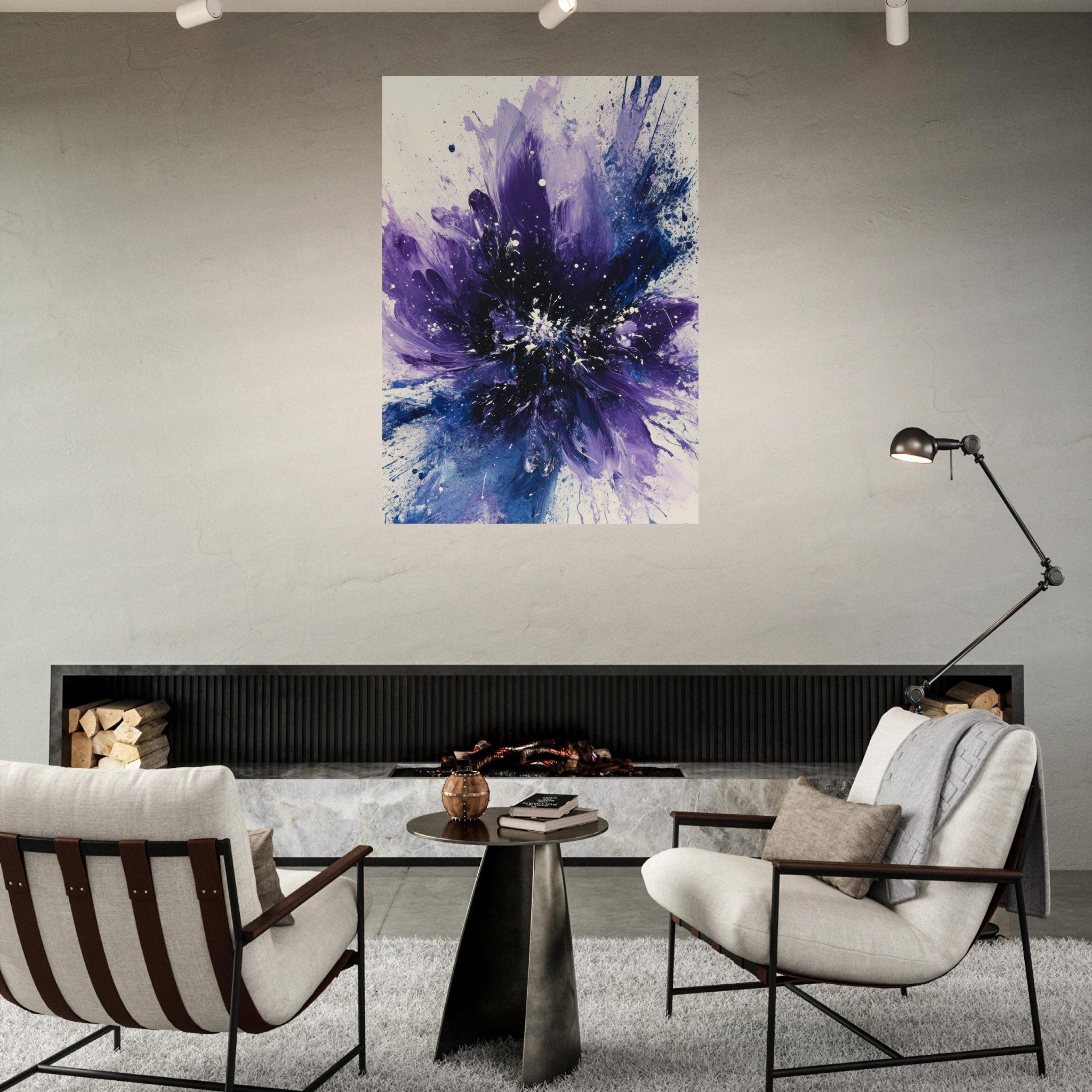 Fine Art Poster Portrait - Cosmic Bloom An abstract explosion of deep purple - Shop Ai Art WebShop - Digital Art online Store