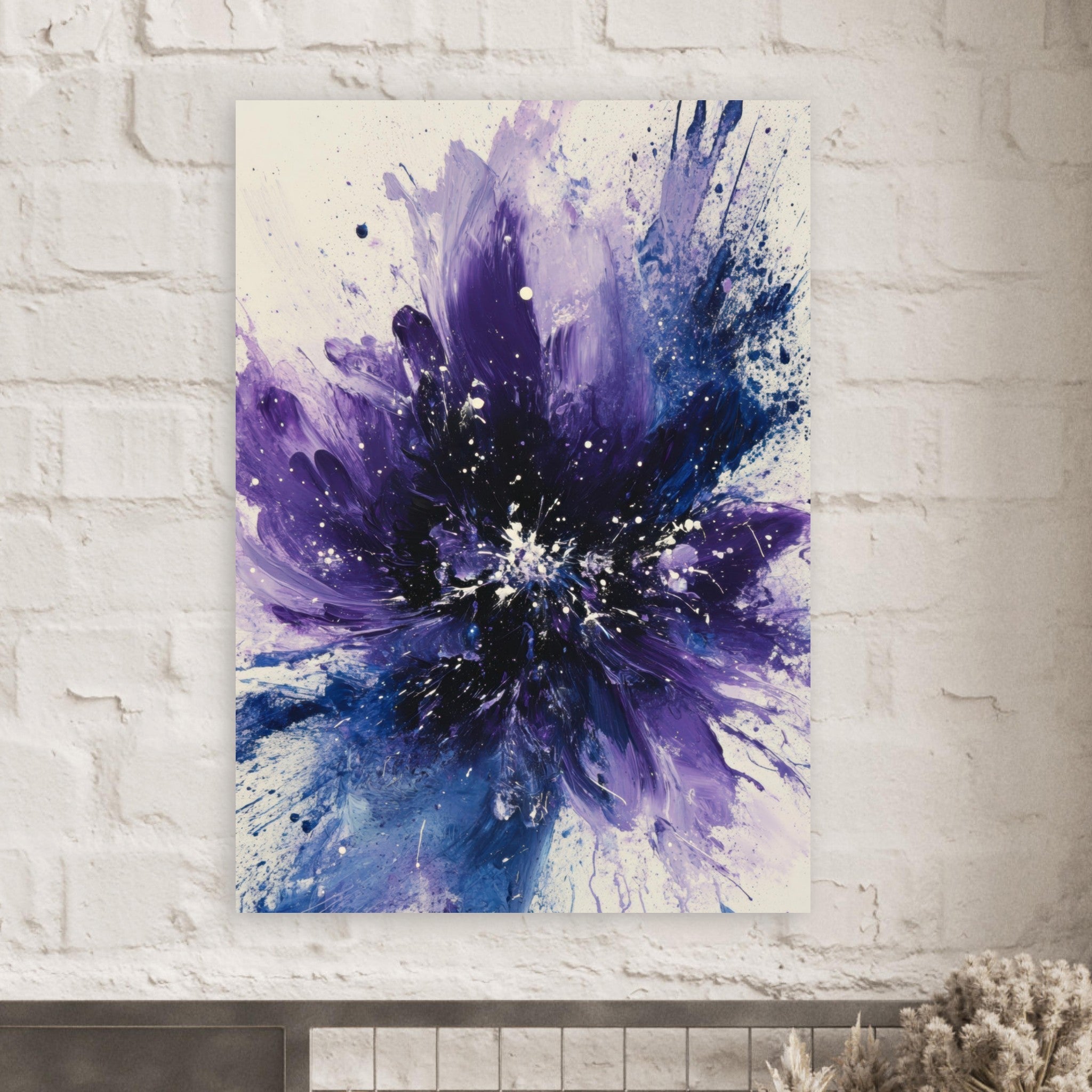Fine Art Poster Portrait - Cosmic Bloom An abstract explosion of deep purple - Shop Ai Art WebShop - Digital Art online Store