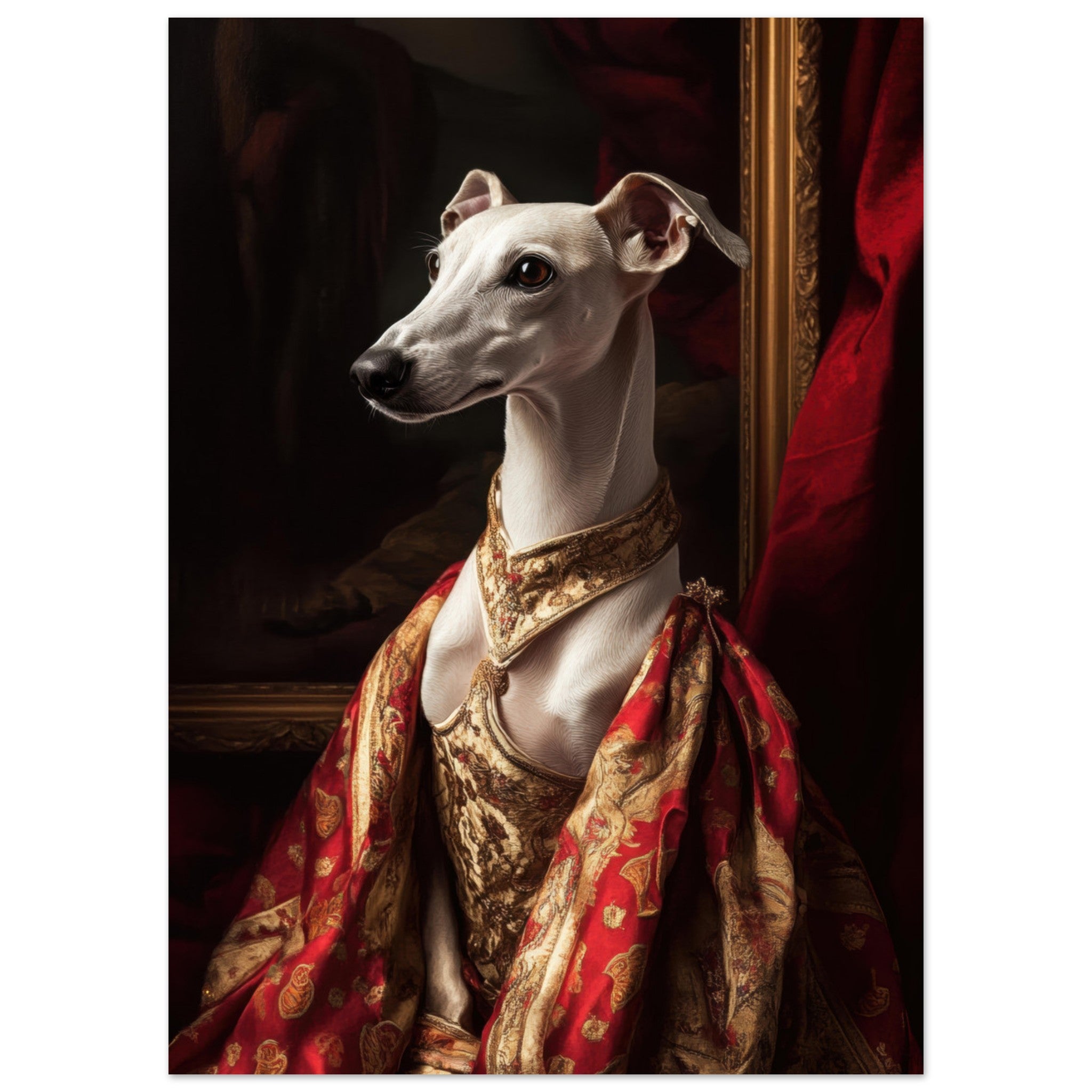 Fine Art Poster Portrait - Elegant Baroque Greyhound Portrait A sleek grey - Shop Ai Art WebShop - Digital Art online Store
