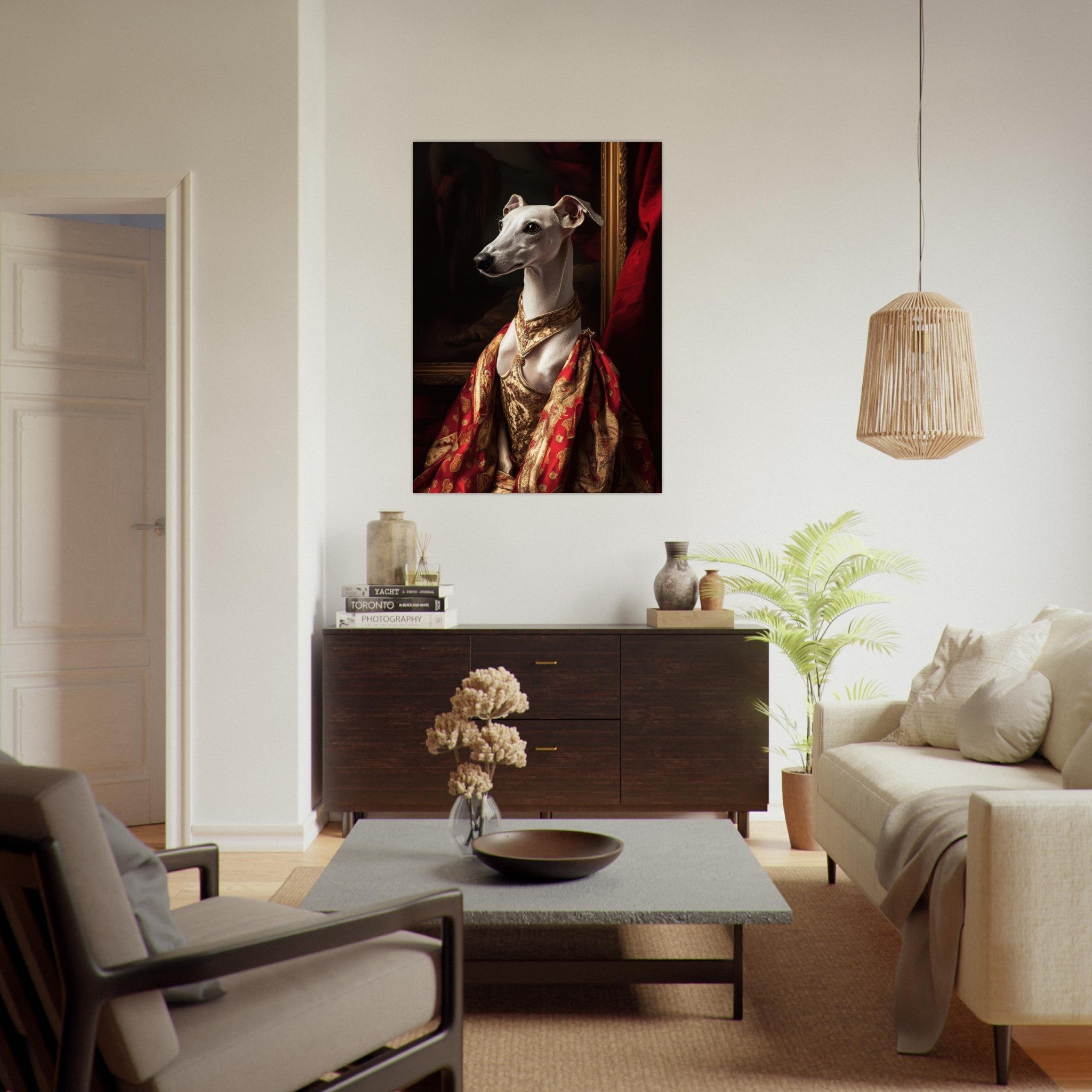 Fine Art Poster Portrait - Elegant Baroque Greyhound Portrait A sleek grey - Shop Ai Art WebShop - Digital Art online Store
