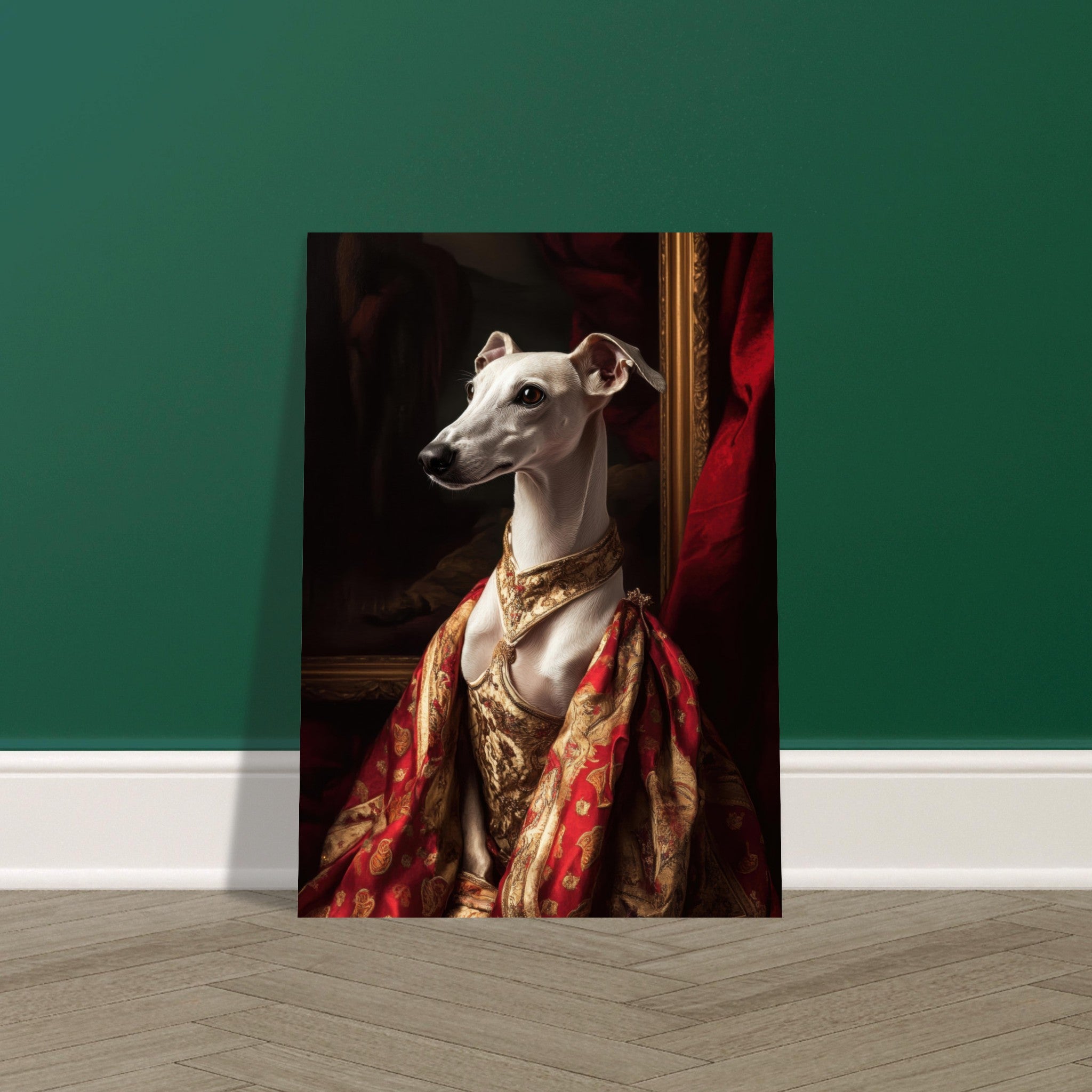 Fine Art Poster Portrait - Elegant Baroque Greyhound Portrait A sleek grey - Shop Ai Art WebShop - Digital Art online Store