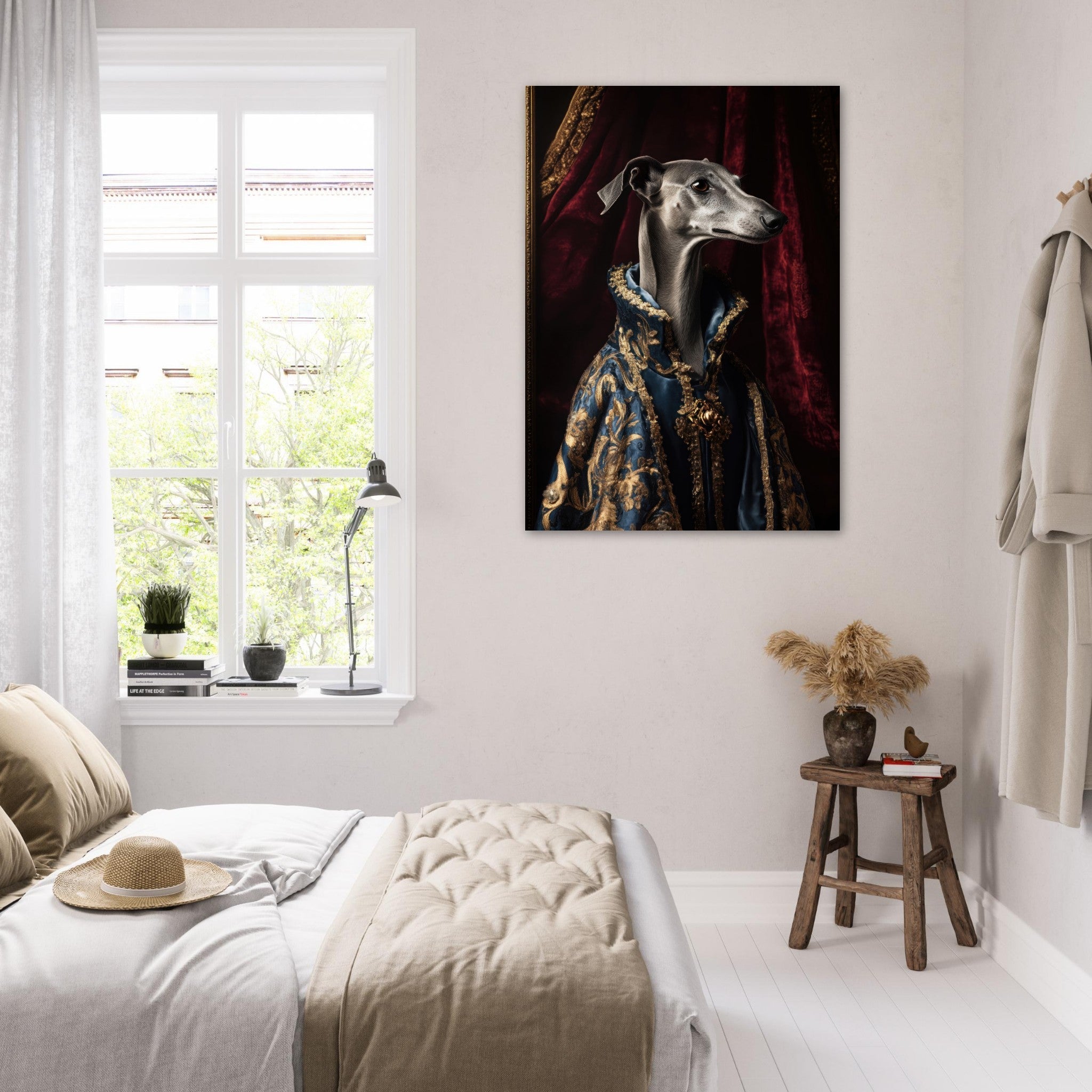 Fine Art Poster Portrait - Elegant Baroque Greyhound Portrait A sleek grey 2 - Shop Ai Art WebShop - Digital Art online Store