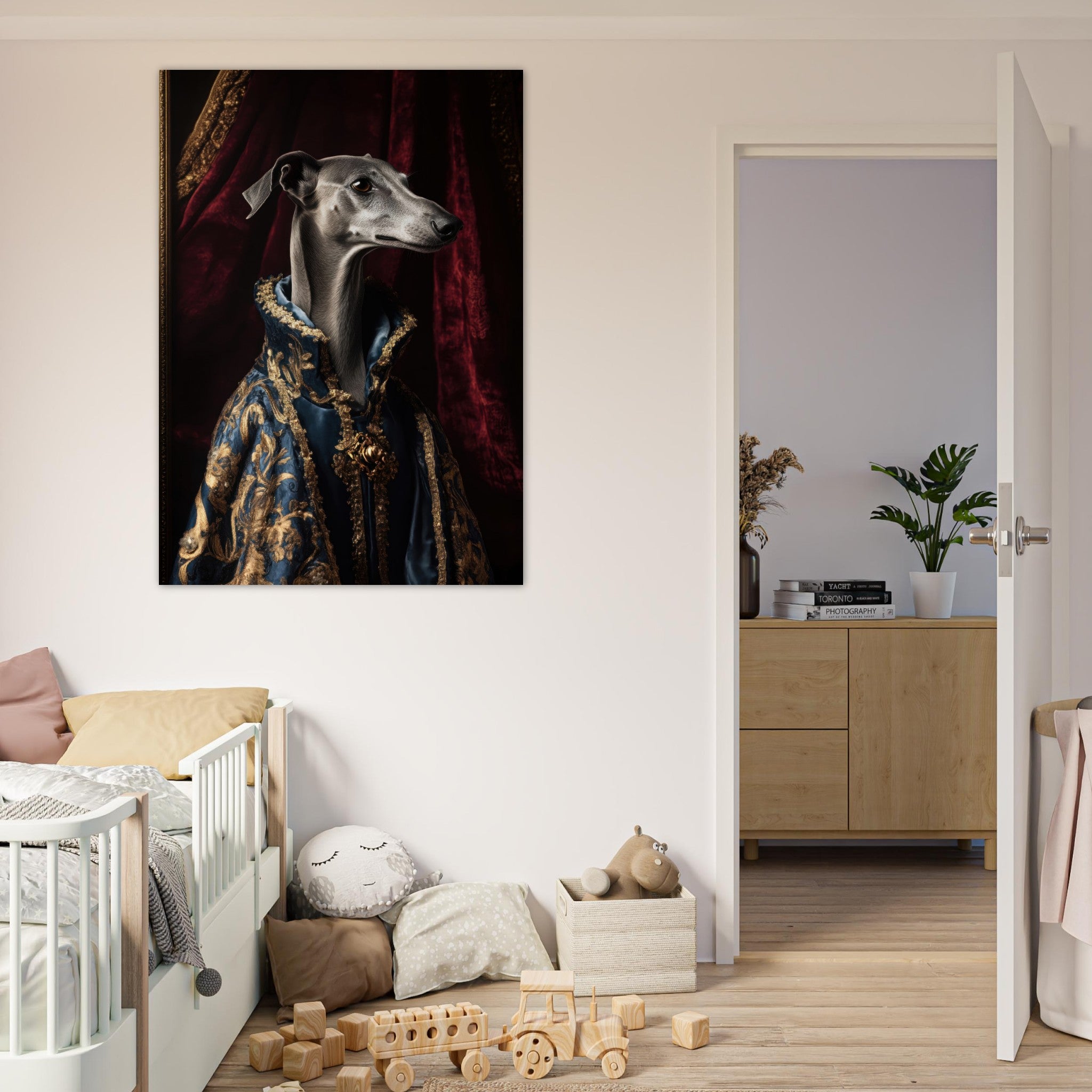 Fine Art Poster Portrait - Elegant Baroque Greyhound Portrait A sleek grey 2 - Shop Ai Art WebShop - Digital Art online Store